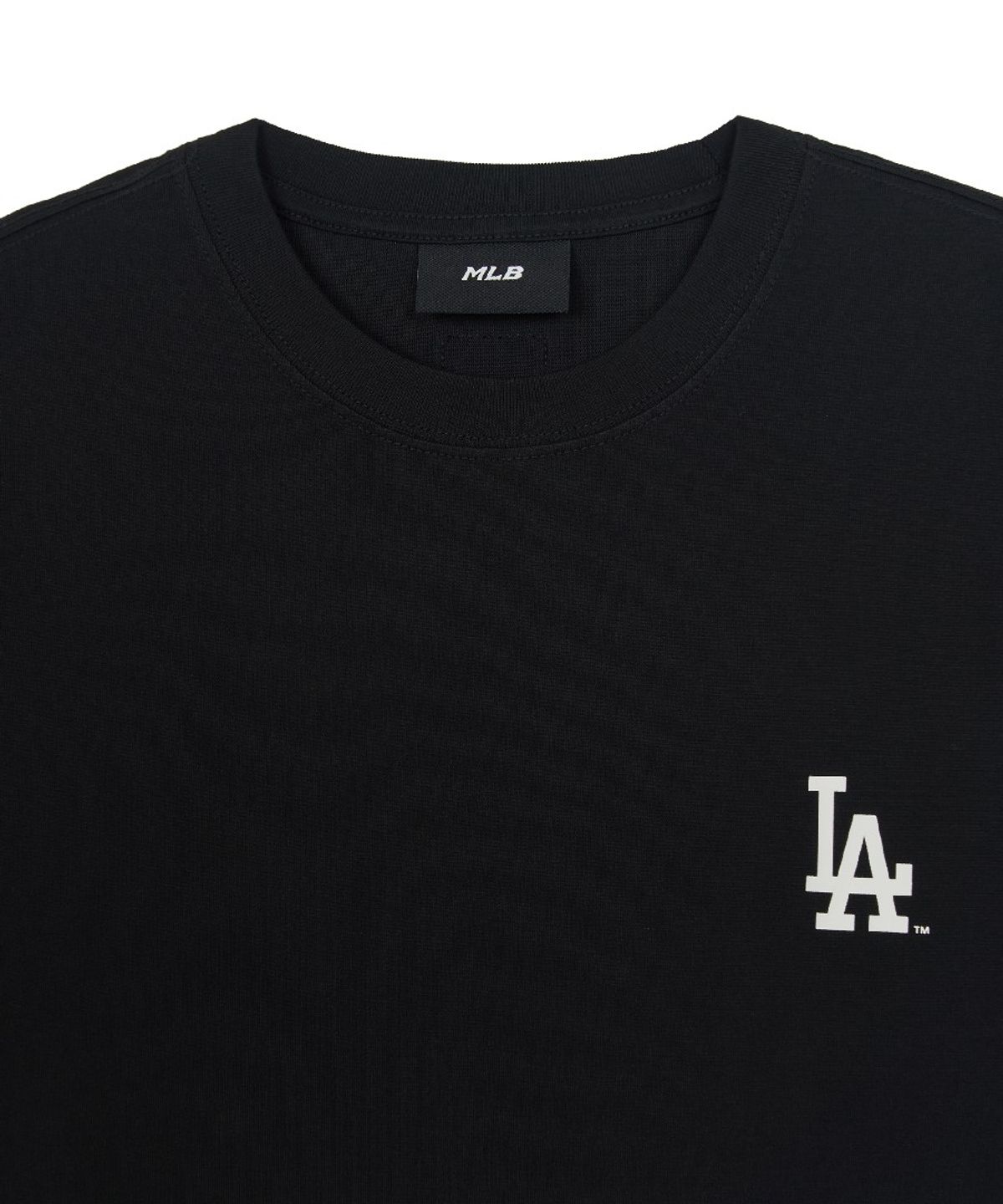 엠엘비(MLB) 베이직 스몰 로고 세미 오버핏 반팔 티셔츠 LA (Black)