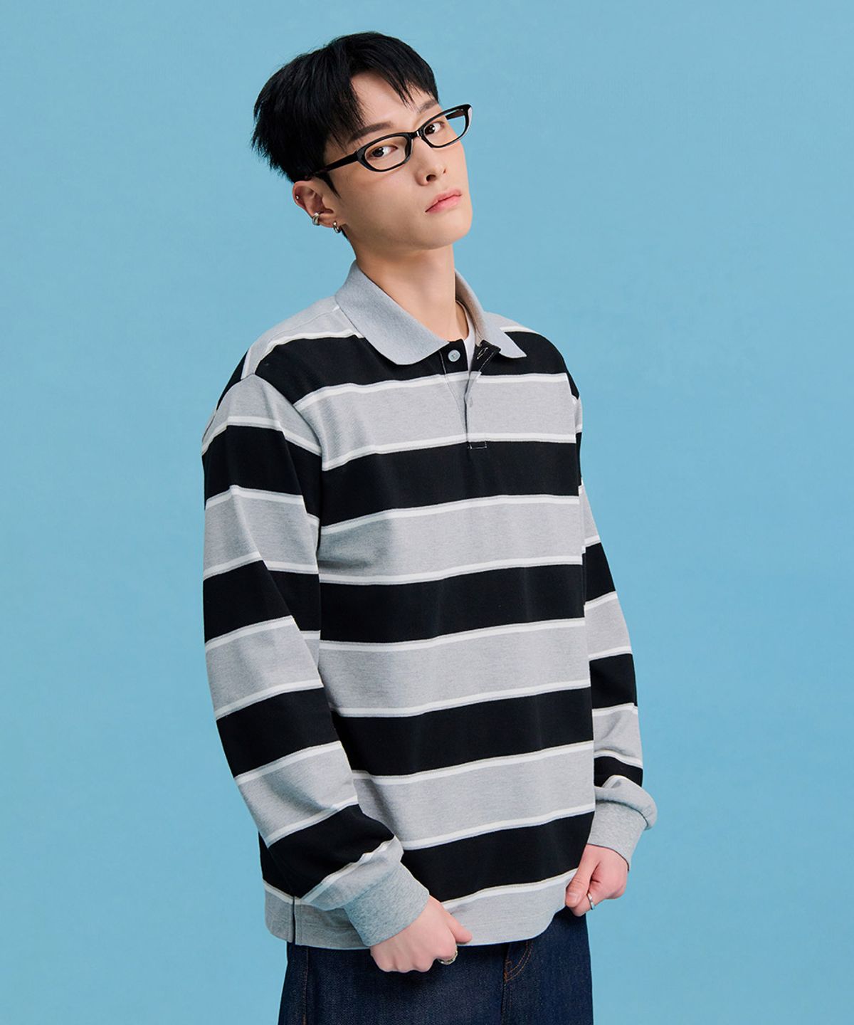 체이스컬트(CHASECULT) 남성 스트라이프 카라 티셔츠-FARK5115B03
