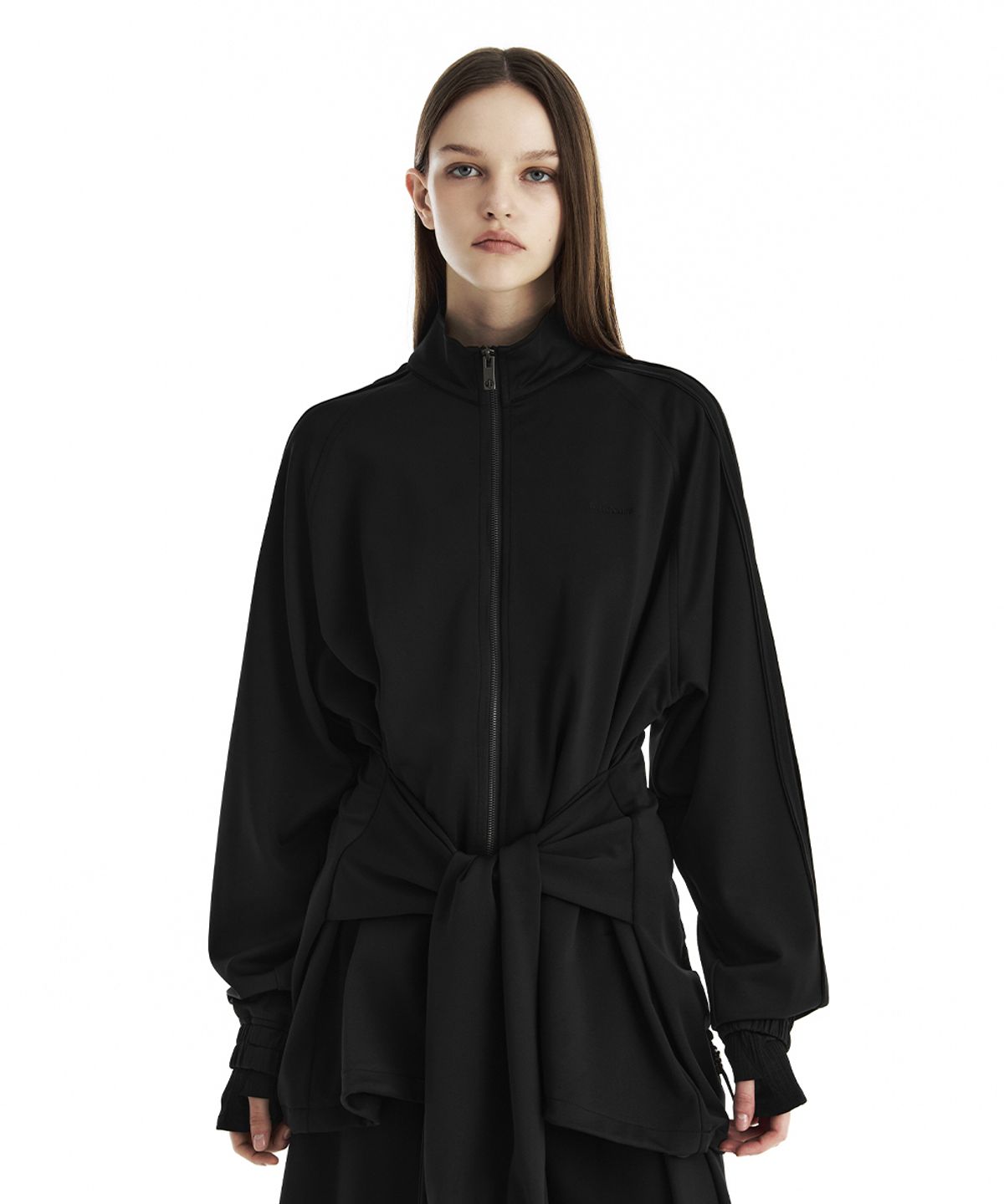 트리밍버드(TREEMINGBIRD) Double-Stripe Raglan Track Set-Up Jacket [ Black ]