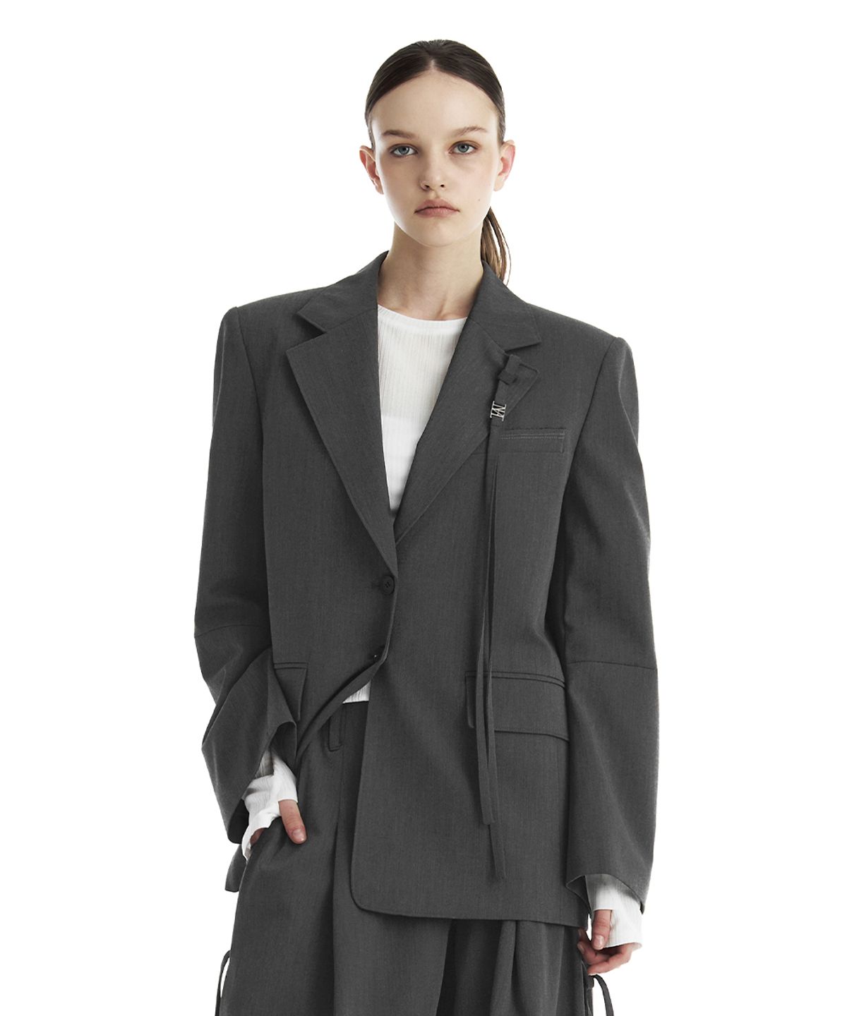 트리밍버드(TREEMINGBIRD) Strap Regular-Fit Set-Up Jacket [ Charcoal ]