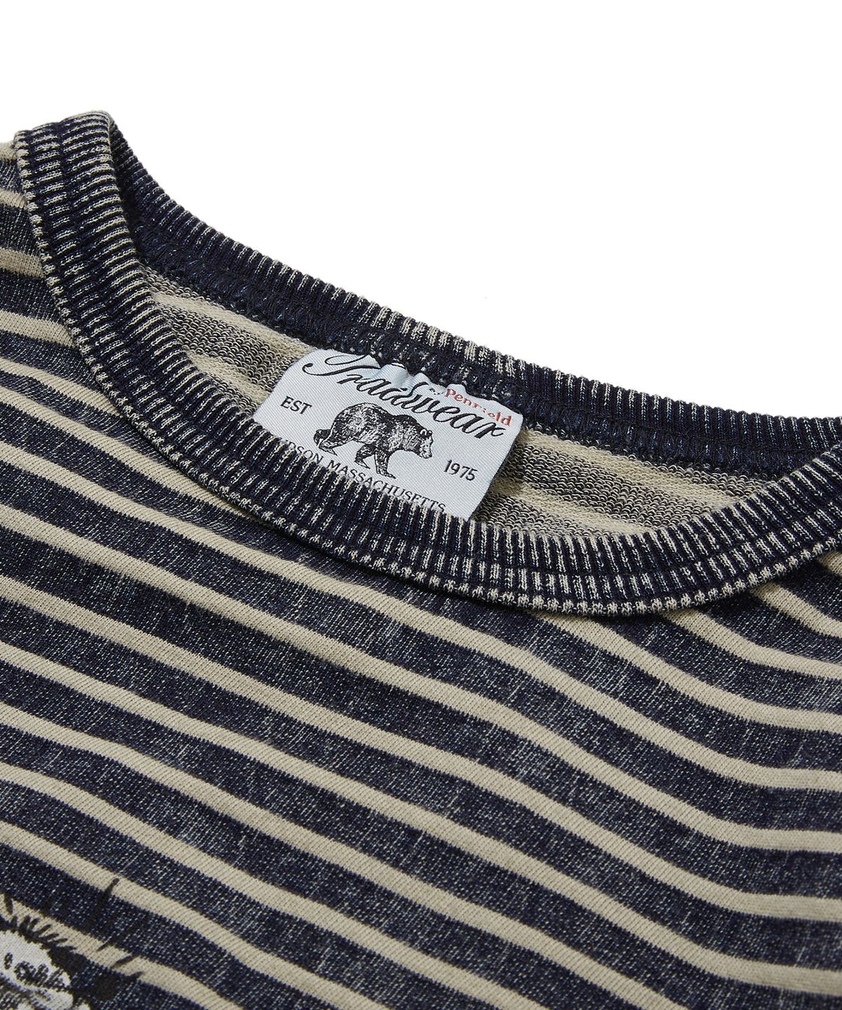 펜필드(PENFIELD) 인디고 스트라이프 미니쭈리 발염 아트워크 반팔 티셔츠 인디고_FS2KT60U