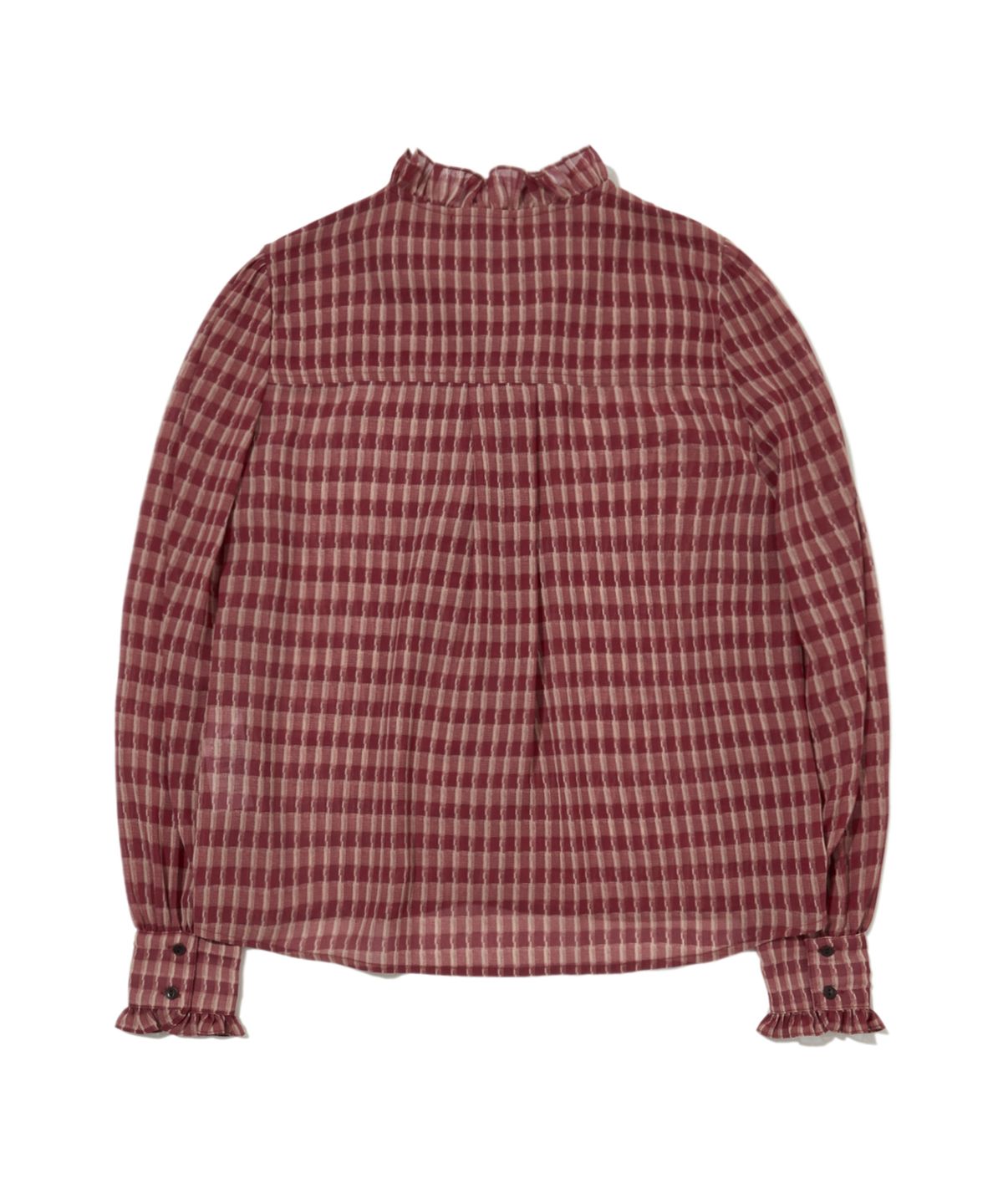 펜필드(PENFIELD) 체크 넥 프릴 블라우스 레드_FS1WR24F