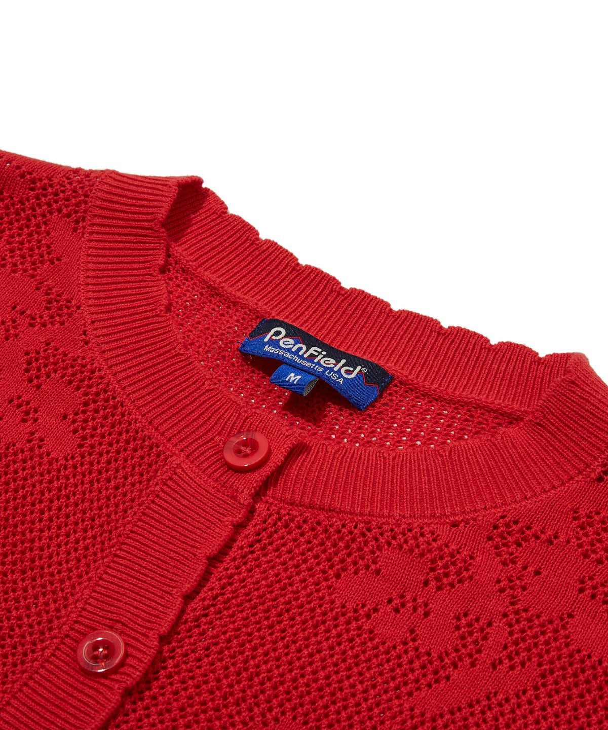 펜필드(PENFIELD) 네트사 포인트립 플라워 패턴 니트 가디건 레드_FS1NJ04F