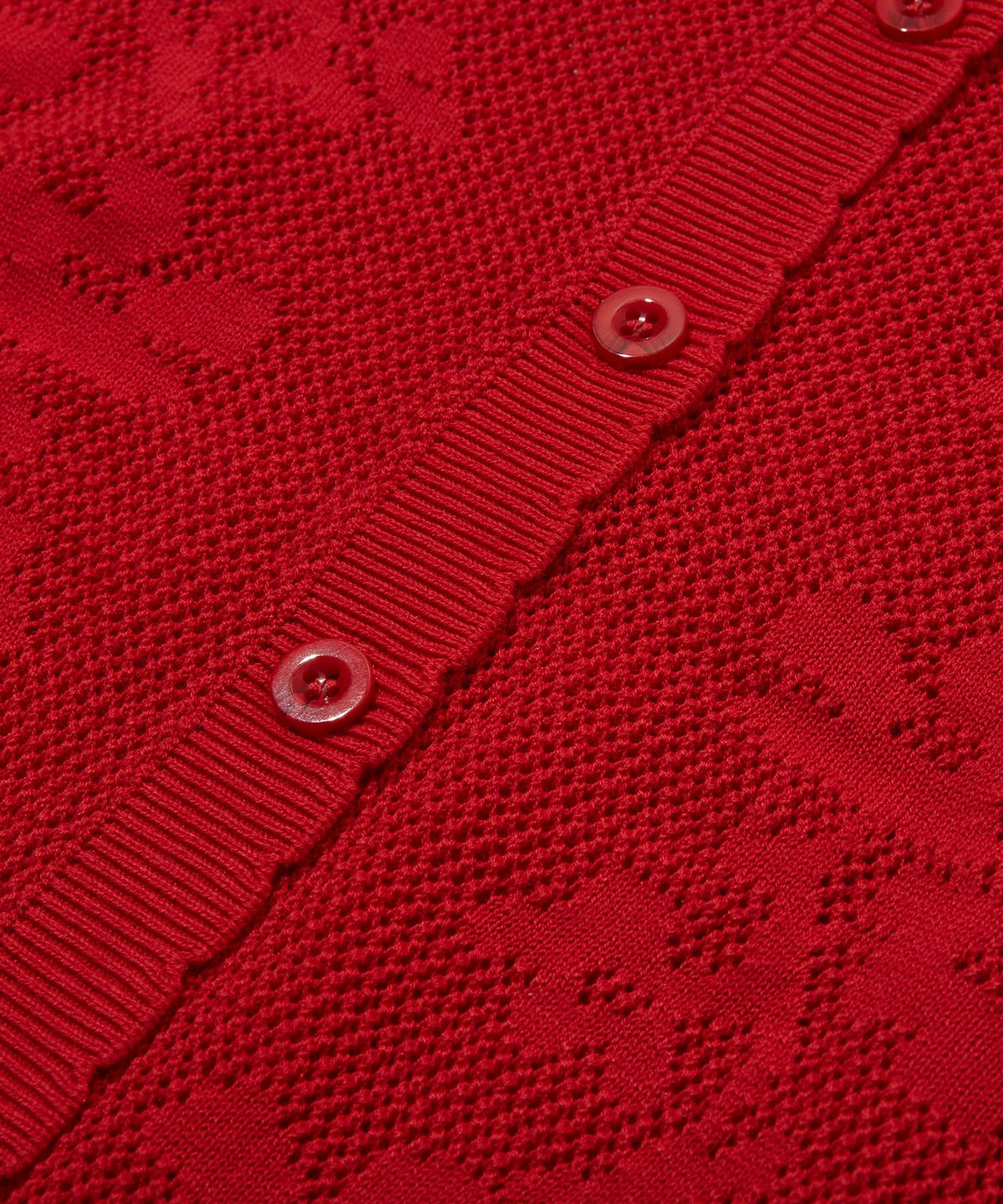 펜필드(PENFIELD) 네트사 포인트립 플라워 패턴 니트 가디건 레드_FS1NJ04F