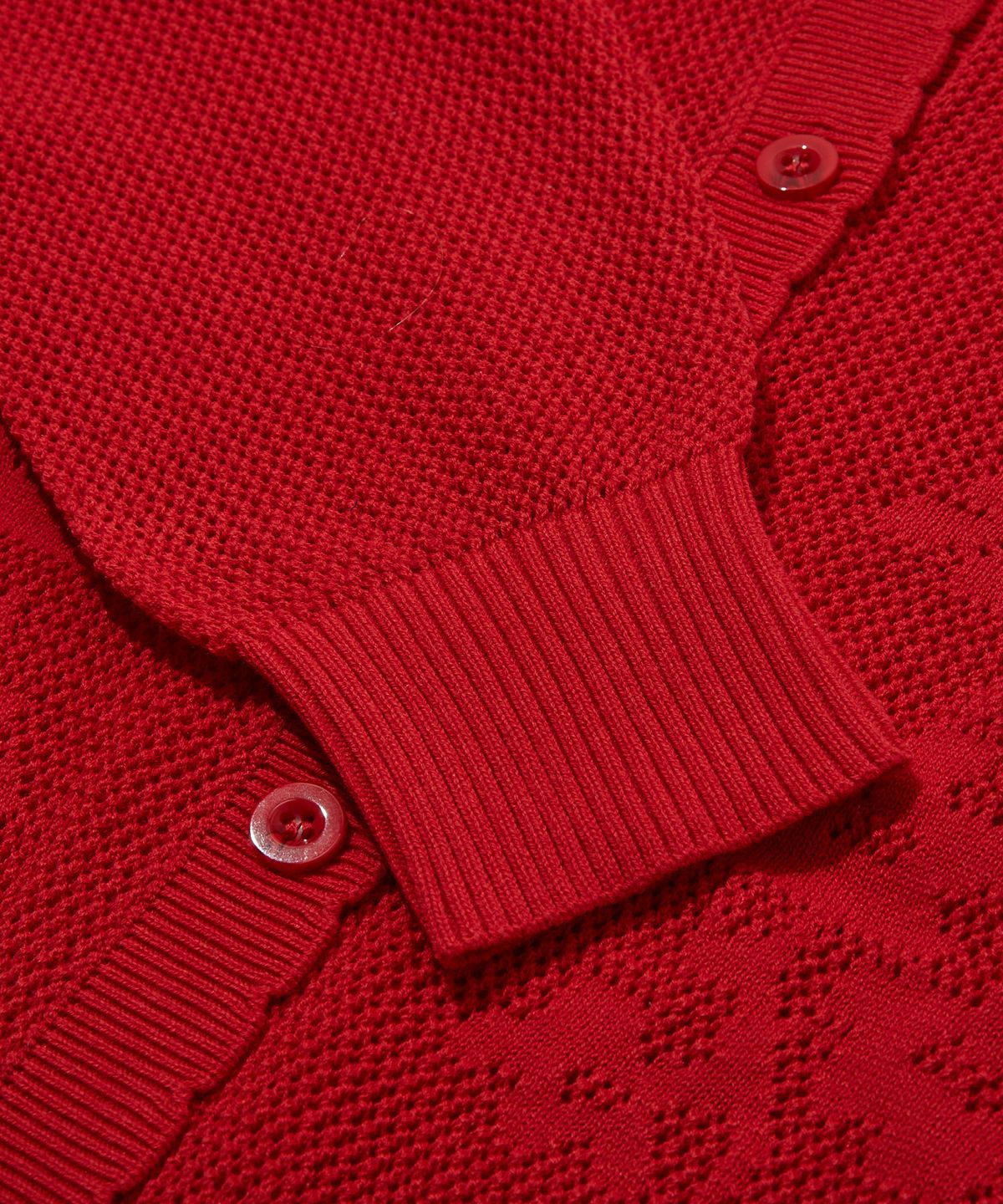 펜필드(PENFIELD) 네트사 포인트립 플라워 패턴 니트 가디건 레드_FS1NJ04F