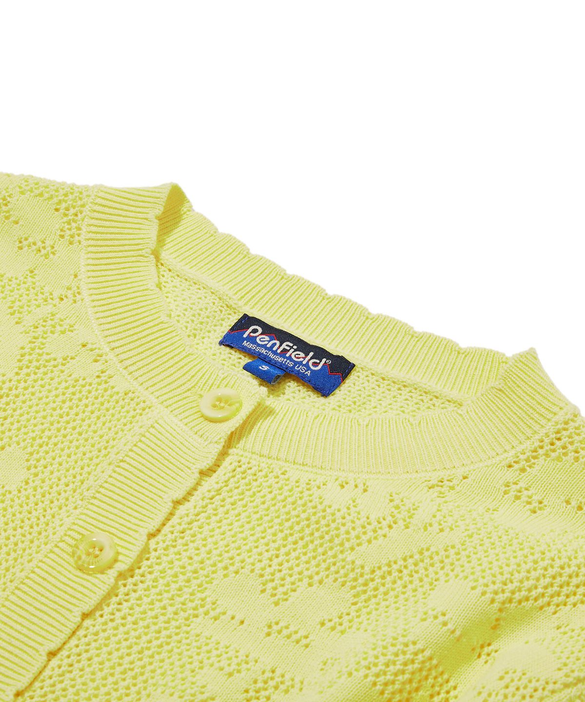 펜필드(PENFIELD) 네트사 포인트립 플라워 패턴 니트 가디건 옐로우_FS1NJ03F