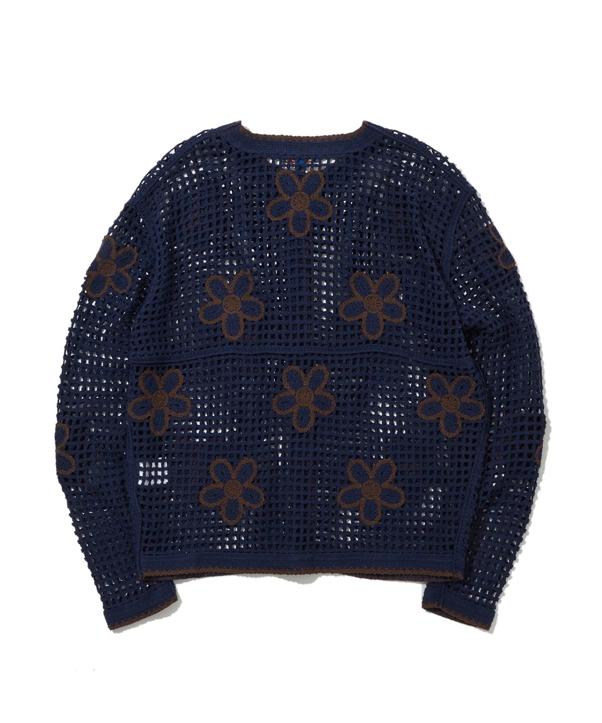 펜필드(PENFIELD) 네트사 플라워 패턴 니트 가디건 네이비_FS1NJ02F