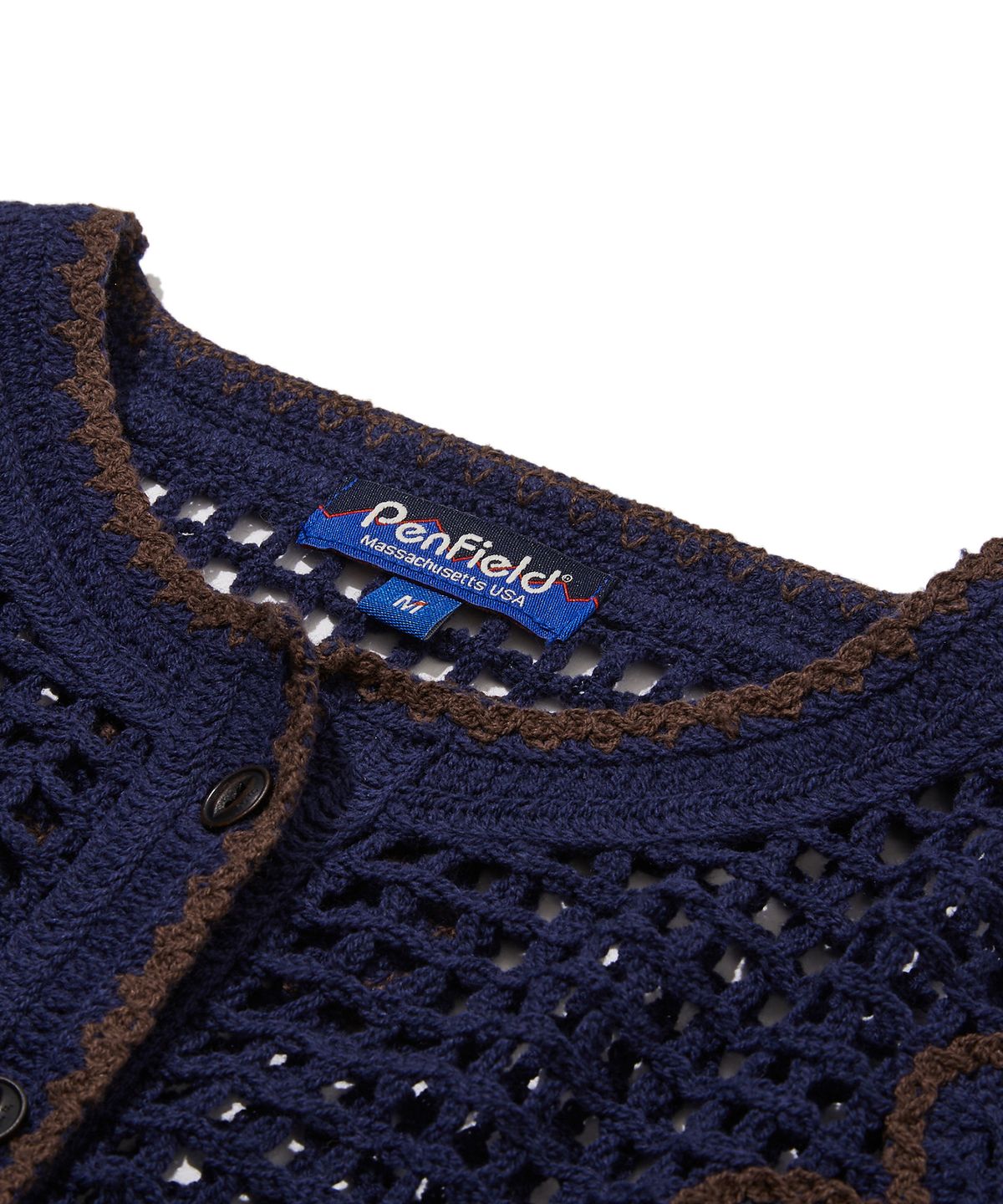 펜필드(PENFIELD) 네트사 플라워 패턴 니트 가디건 네이비_FS1NJ02F