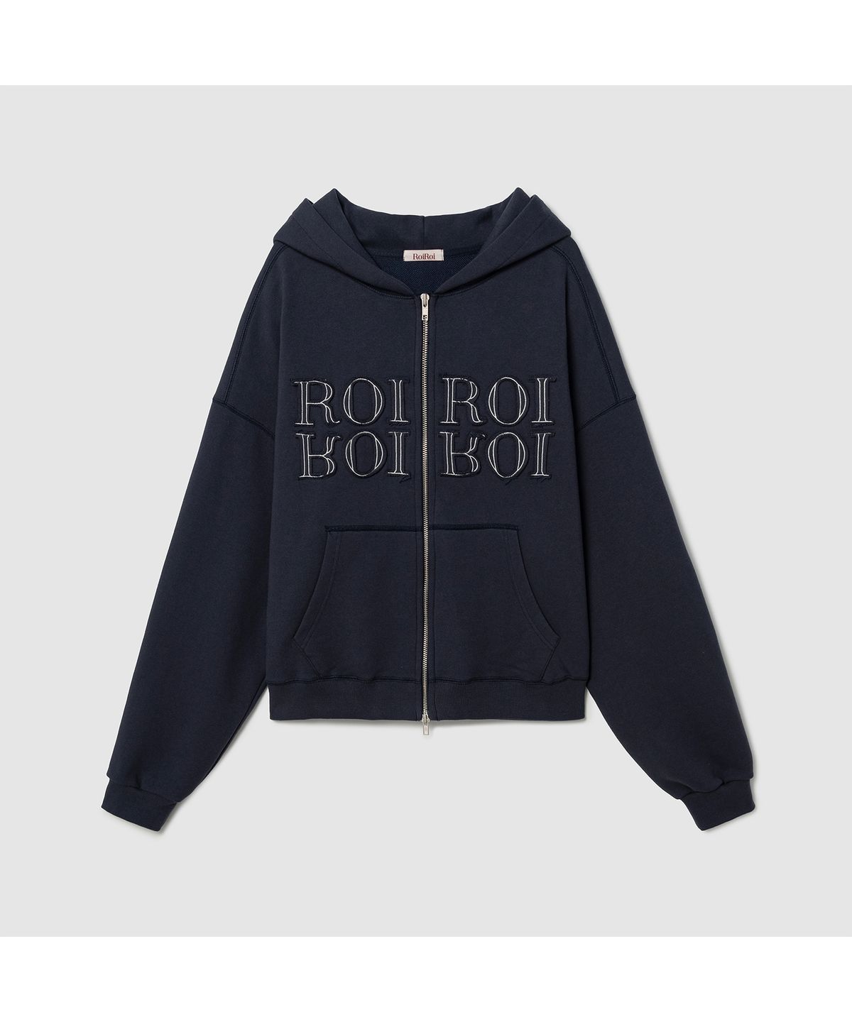 로이로이(ROIROI) 루즈핏 로고 후드 집업-네이비