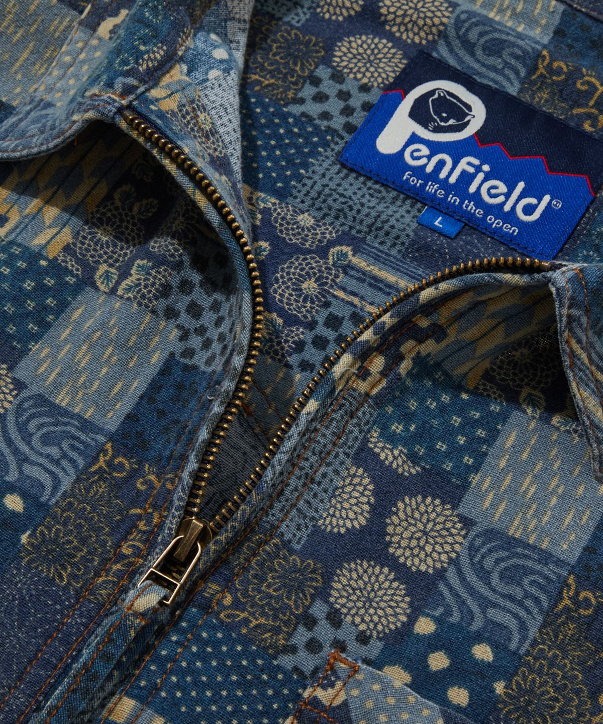 펜필드(PENFIELD) 워시드 패턴 집업 셔츠 인디고_FS1WJ08U