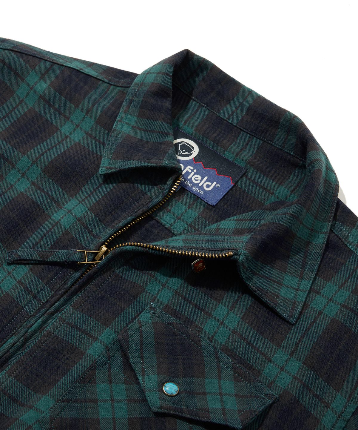 펜필드(PENFIELD) 워시드 코튼 체크 집업 셔츠 그린_FS1WJ06U