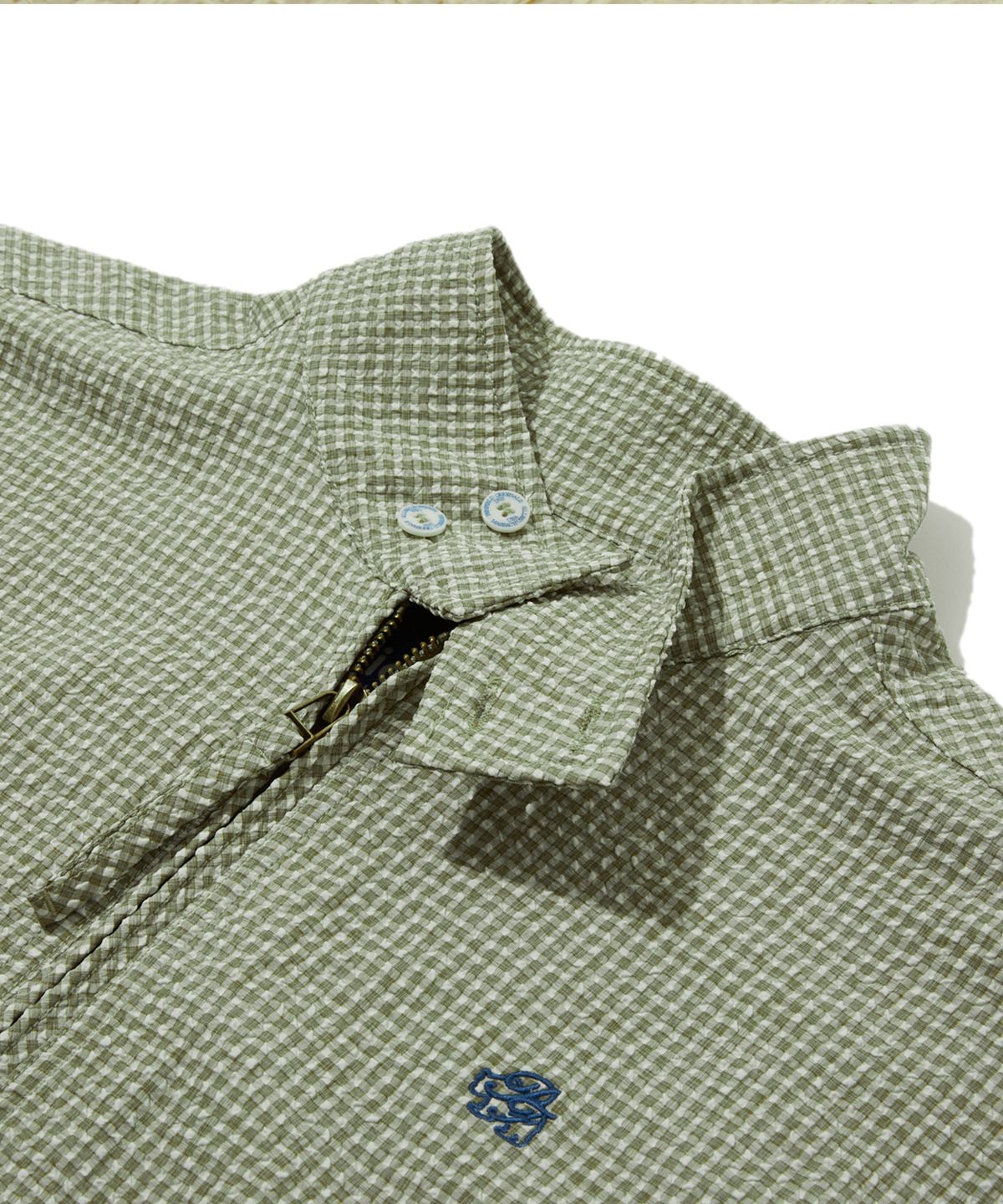 펜필드(PENFIELD) 시어서커 해링턴 집업 셔츠 올리브_FS1WJ14U