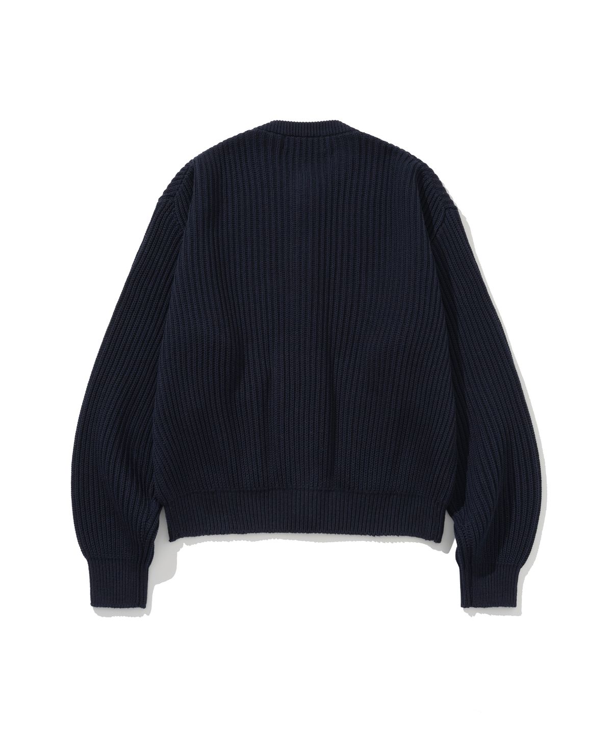 니티드(KNITTED) 헤비 와플 골드 버튼 라운드 가디건 NAVY