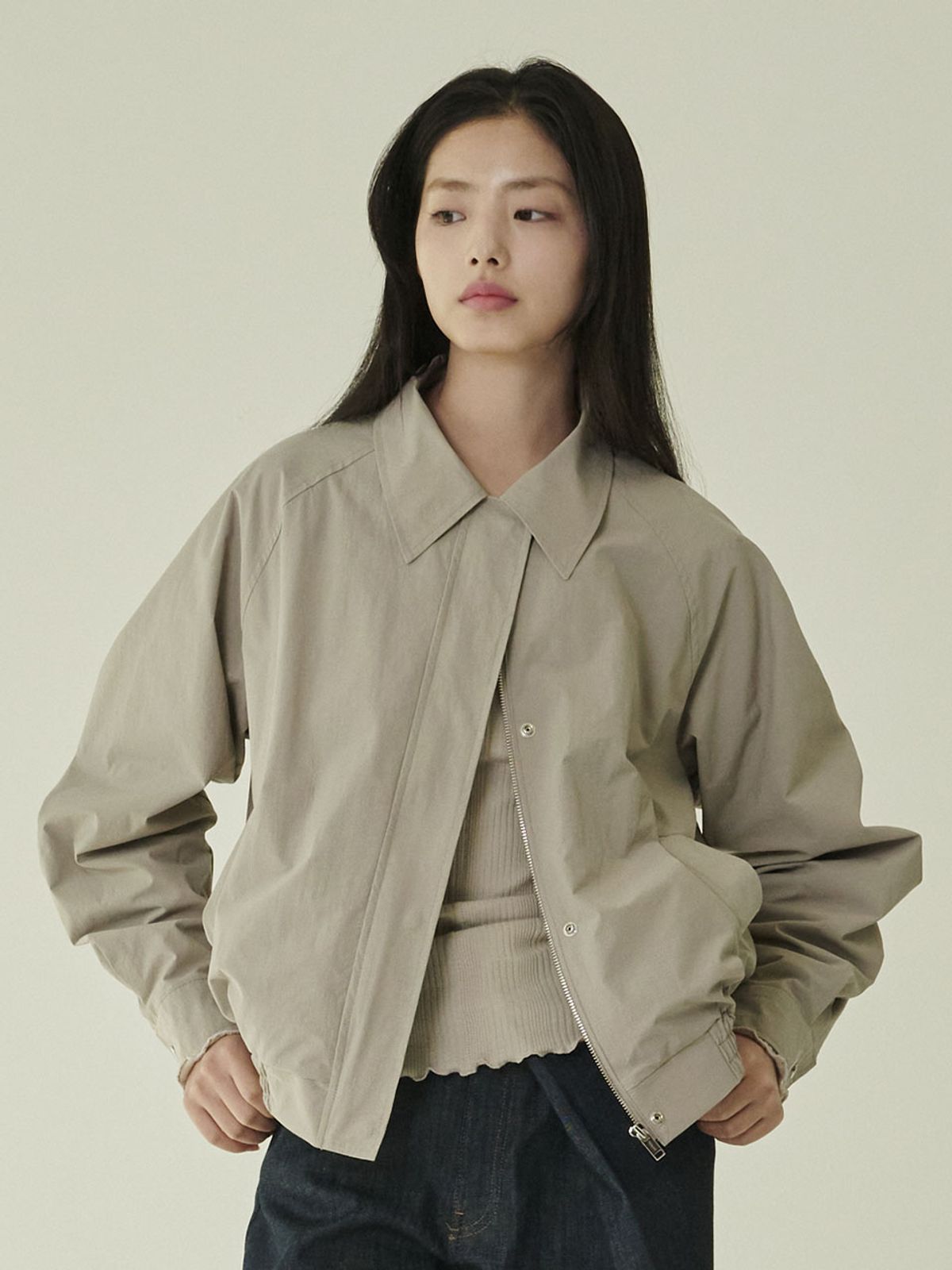 누브(NOUVE) 코튼 블랜드 봄버 자켓 - 그레이/ Cotton Blend Bomber Jacket - Gray