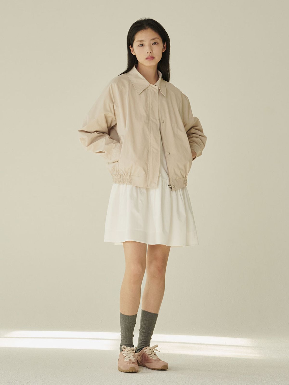 누브(NOUVE) 코튼 블랜드 봄버 자켓 - 라이트 베이지/ Cotton Blend Bomber Jacket - L.Beige