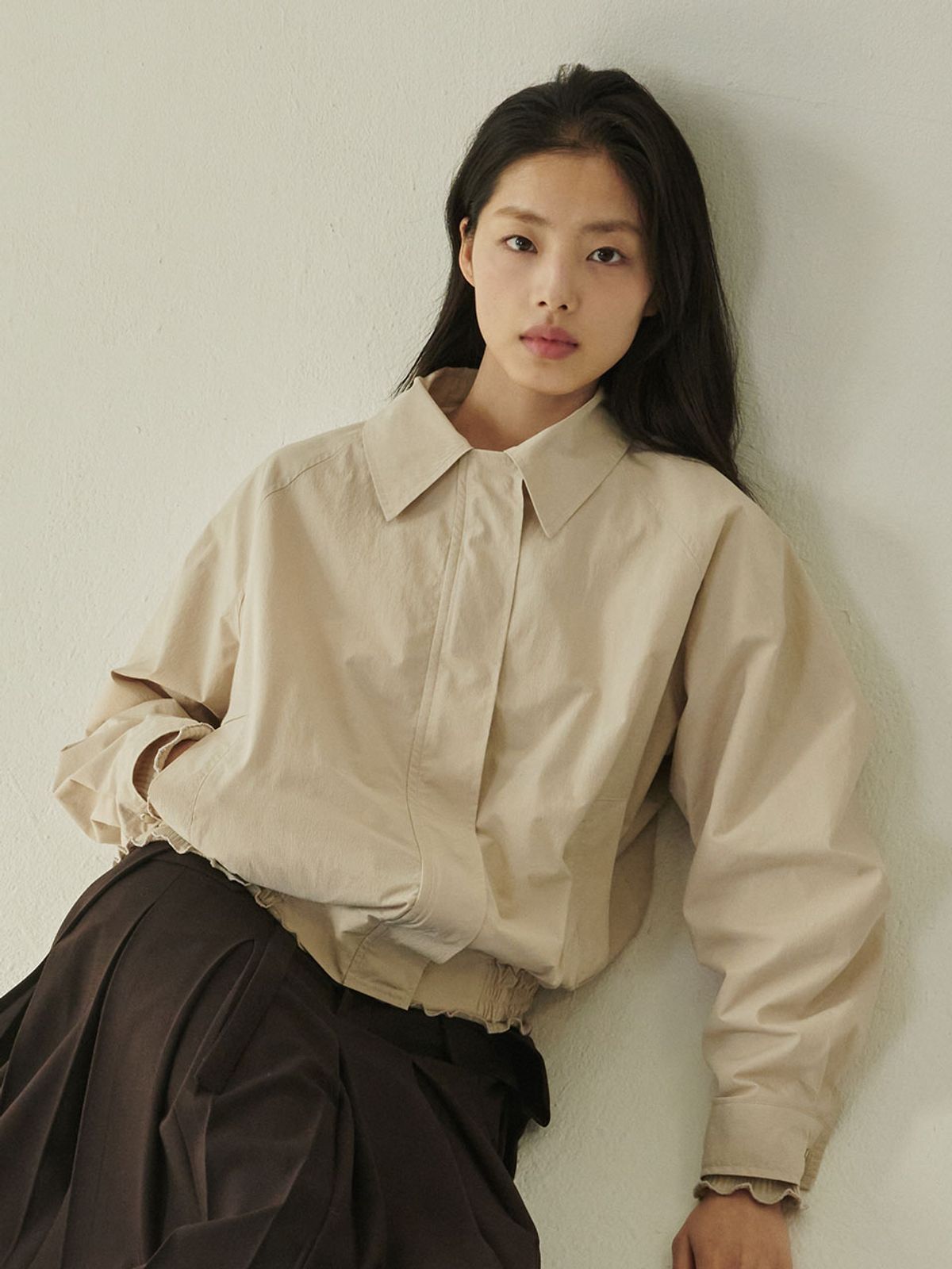 누브(NOUVE) 코튼 블랜드 봄버 자켓 - 라이트 베이지/ Cotton Blend Bomber Jacket - L.Beige