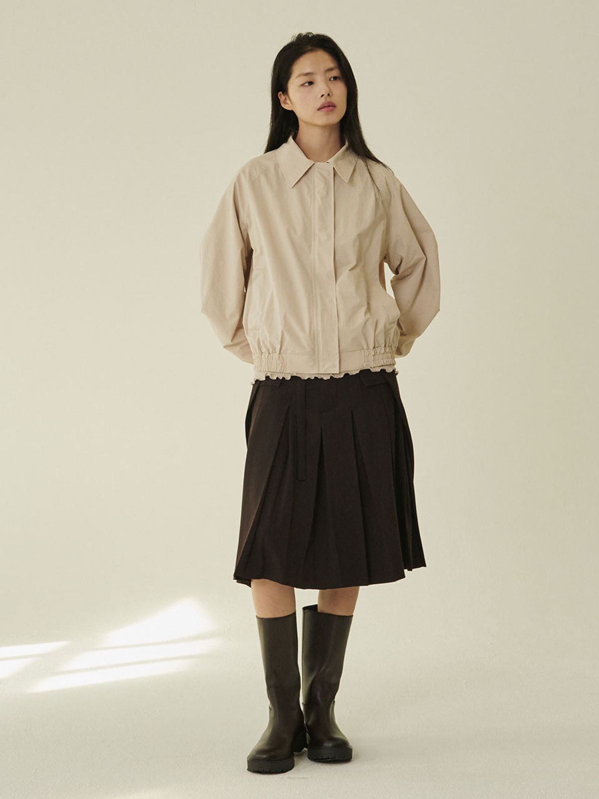 누브(NOUVE) 코튼 블랜드 봄버 자켓 - 라이트 베이지/ Cotton Blend Bomber Jacket - L.Beige