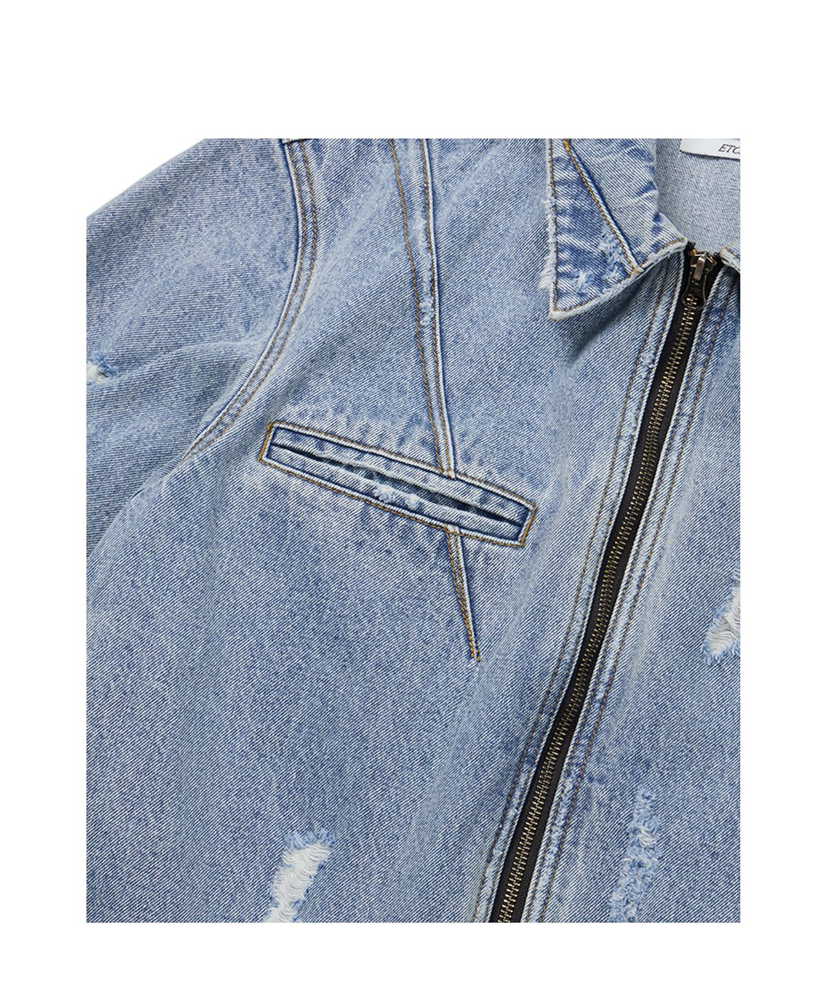 이티씨이(ETCE) DESTROYED DART TRUCKER JACKET (BLUE)
