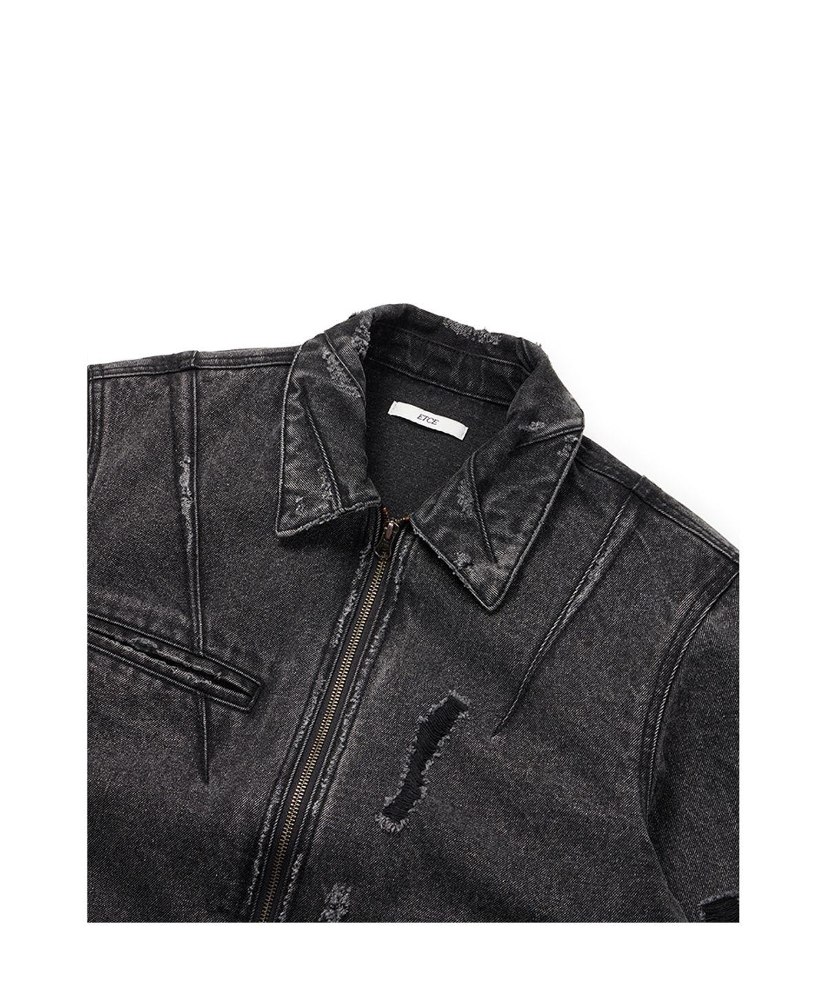 이티씨이(ETCE) DESTROYED DART TRUCKER JACKET (BLACK)