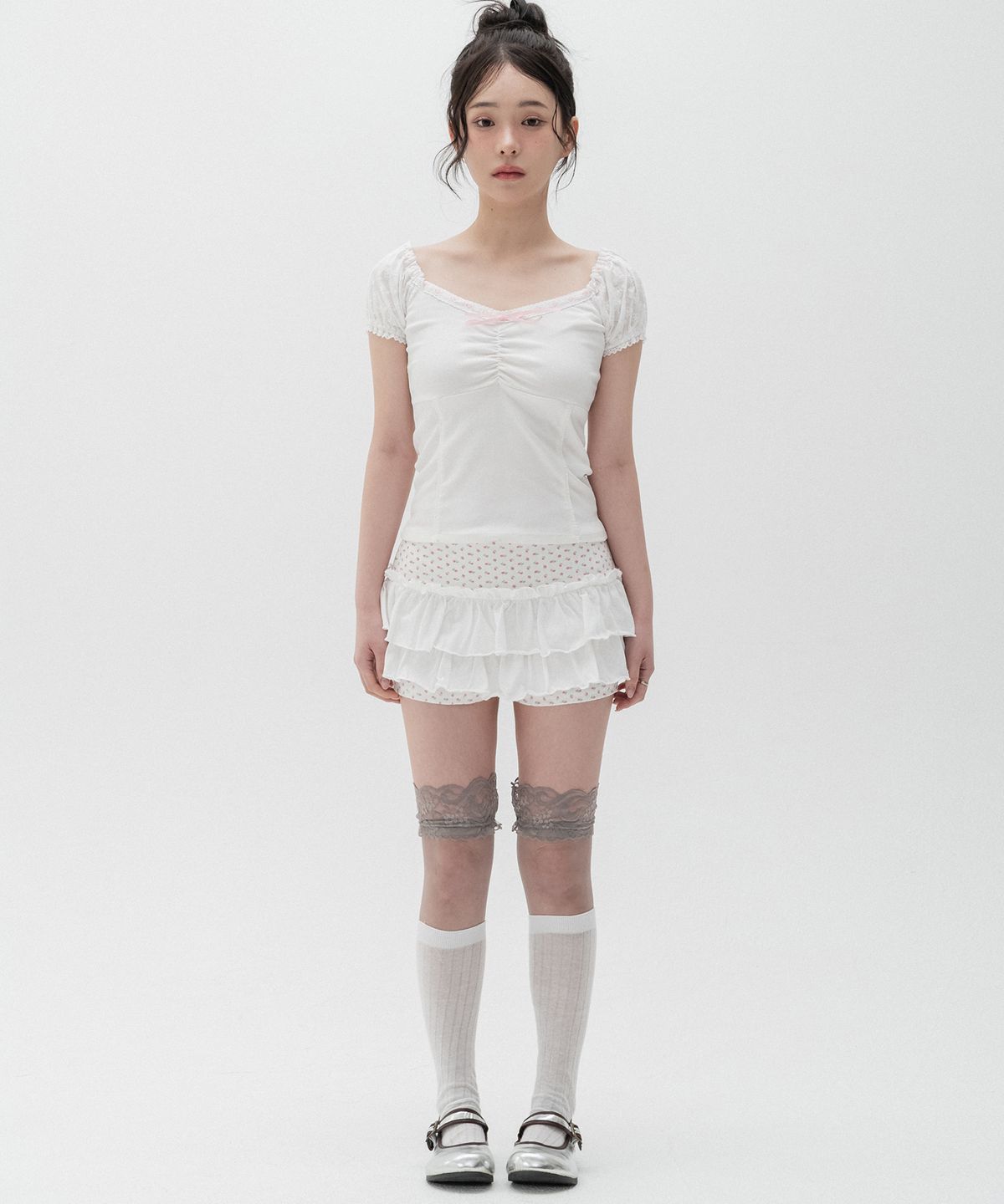 하이스쿨디스코(HIGH SCHOOL DISCO) 플라워 캉캉 레이어드 스커트_아이보리