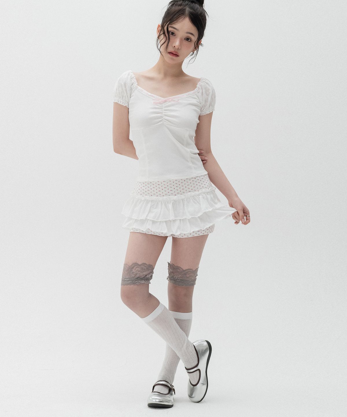 하이스쿨디스코(HIGH SCHOOL DISCO) 플라워 캉캉 레이어드 스커트_아이보리
