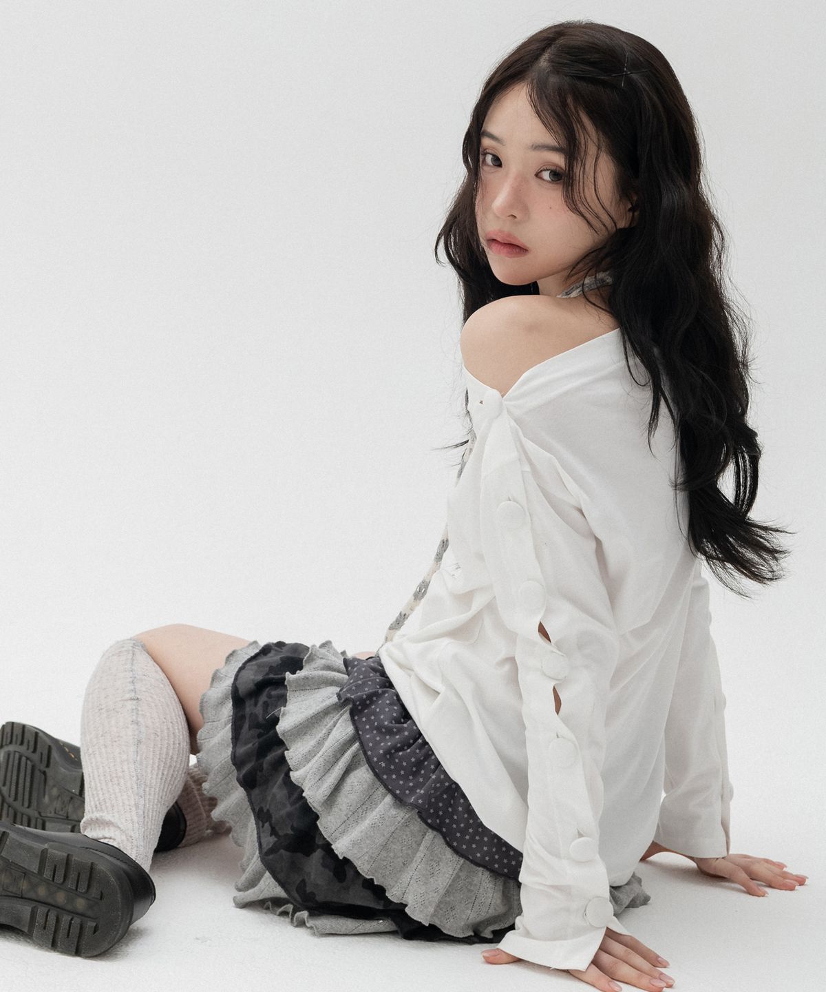 하이스쿨디스코(HIGH SCHOOL DISCO) 캉캉 레이어드 미니스커트_그레이