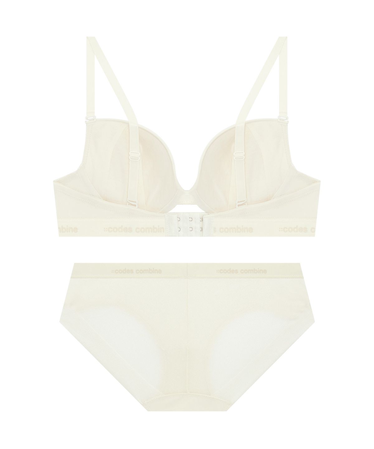 코데즈컴바인 이너웨어(CODES COMBINE INNERWEAR) [브라1+팬티2 세트] 쉘론 톤온톤밴드 브라 햄팬티 세트_크림
