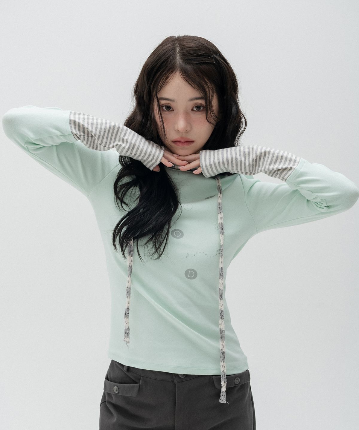 하이스쿨디스코(HIGH SCHOOL DISCO) 도트 그래픽 레이어드 롱슬리브_민트