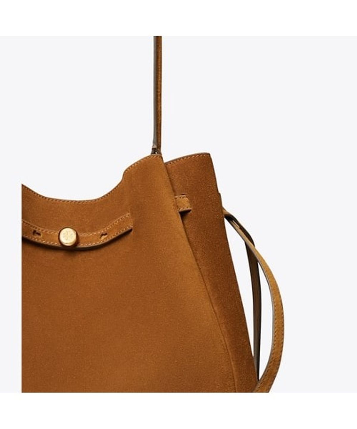 토리버치(TORYBURCH) 로미 스웨이드 라지 버킷백 - 카라멜