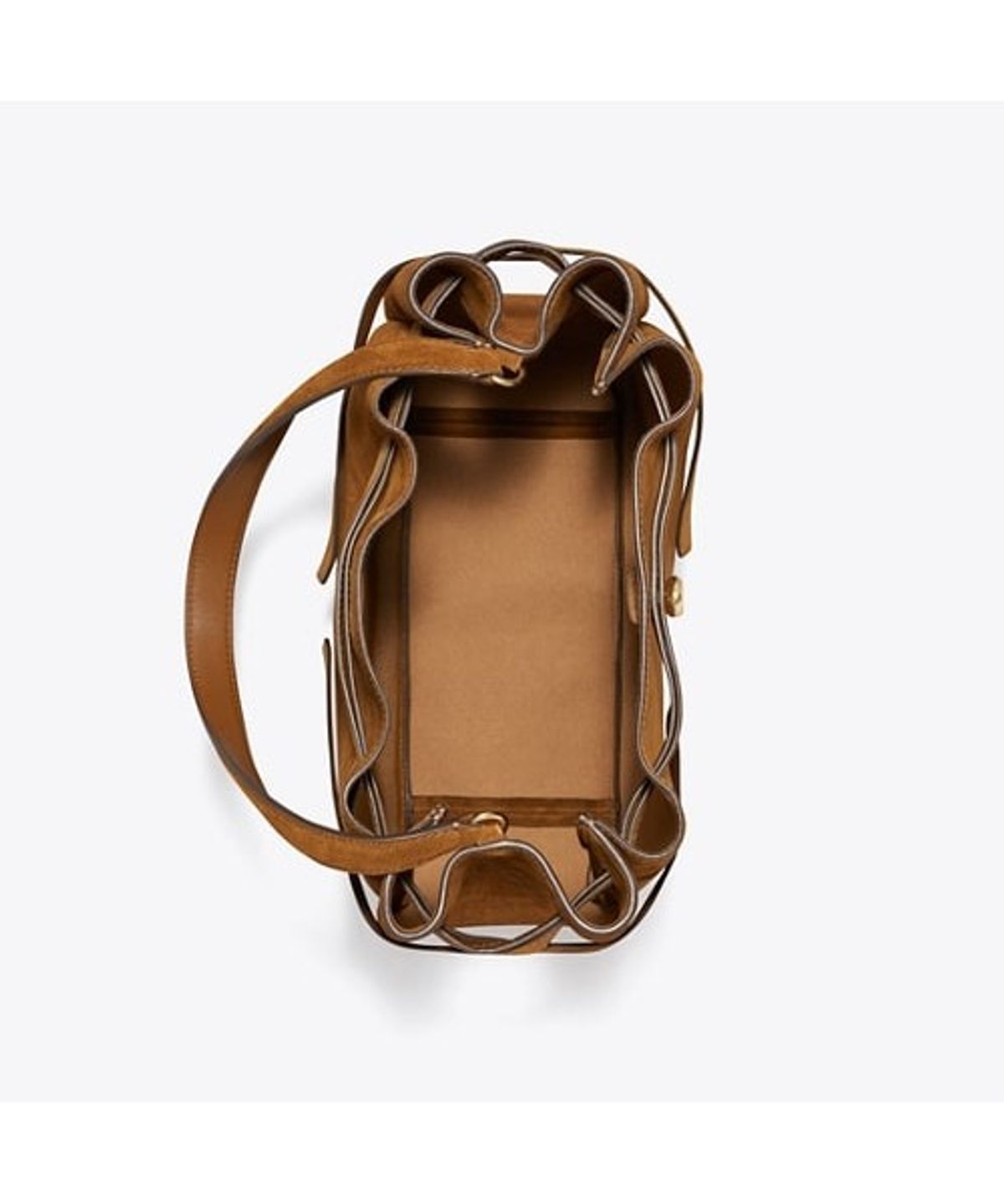토리버치(TORYBURCH) 로미 스웨이드 라지 버킷백 - 카라멜
