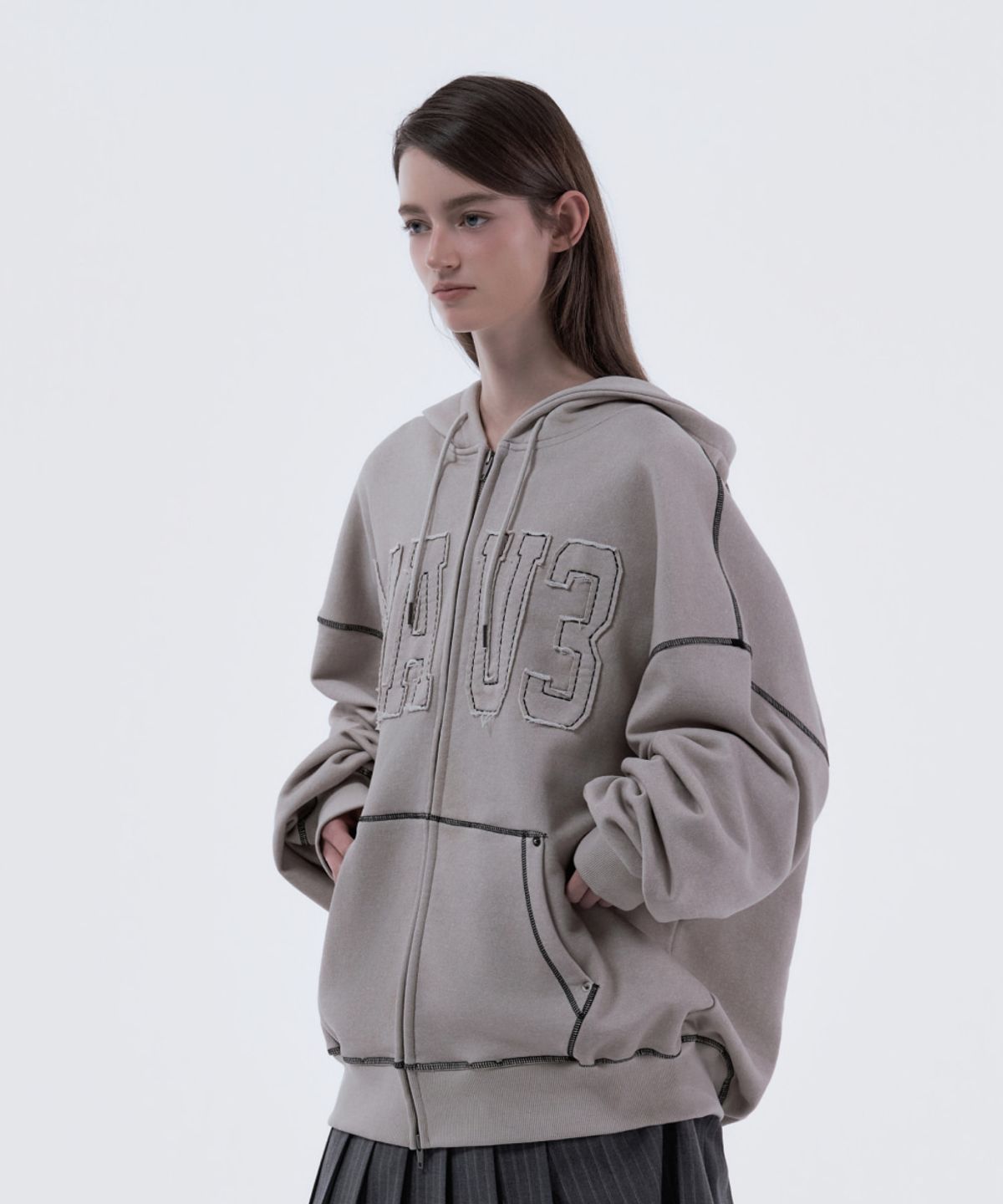 마우솔레움(MAU SOLEUM) MAU3 Loose Fit Hooded Zip-Up - Ash Beige