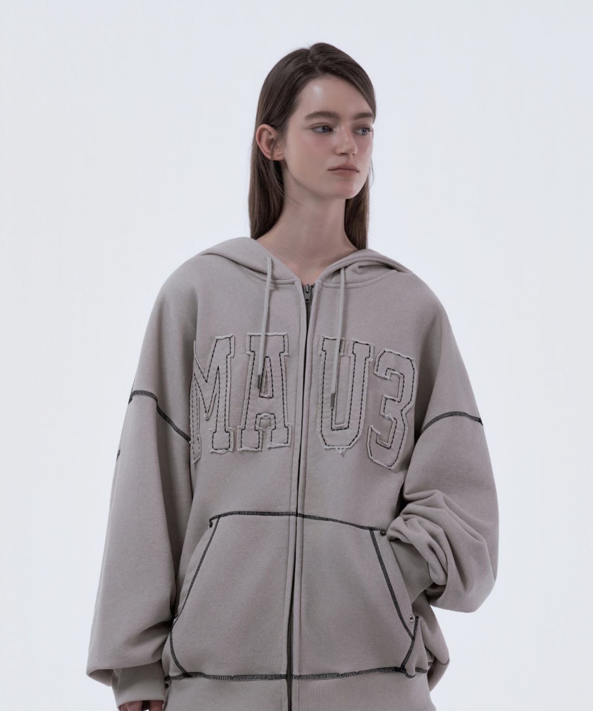 마우솔레움(MAU SOLEUM) MAU3 Loose Fit Hooded Zip-Up - Ash Beige