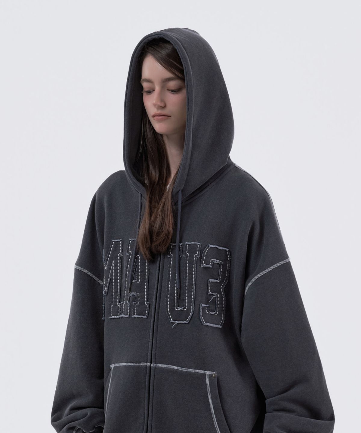마우솔레움(MAU SOLEUM) MAU3 Loose Fit Hooded Zip-Up - Charcoal