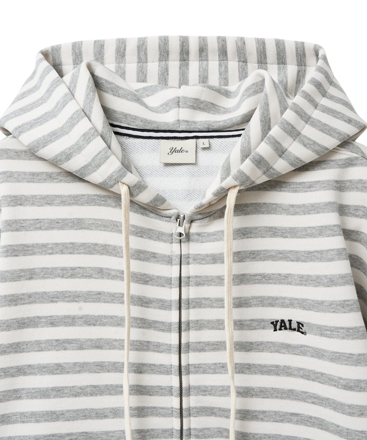 예일(YALE) 스몰 아치 스트라이프 후드 집업_라이트 그레이