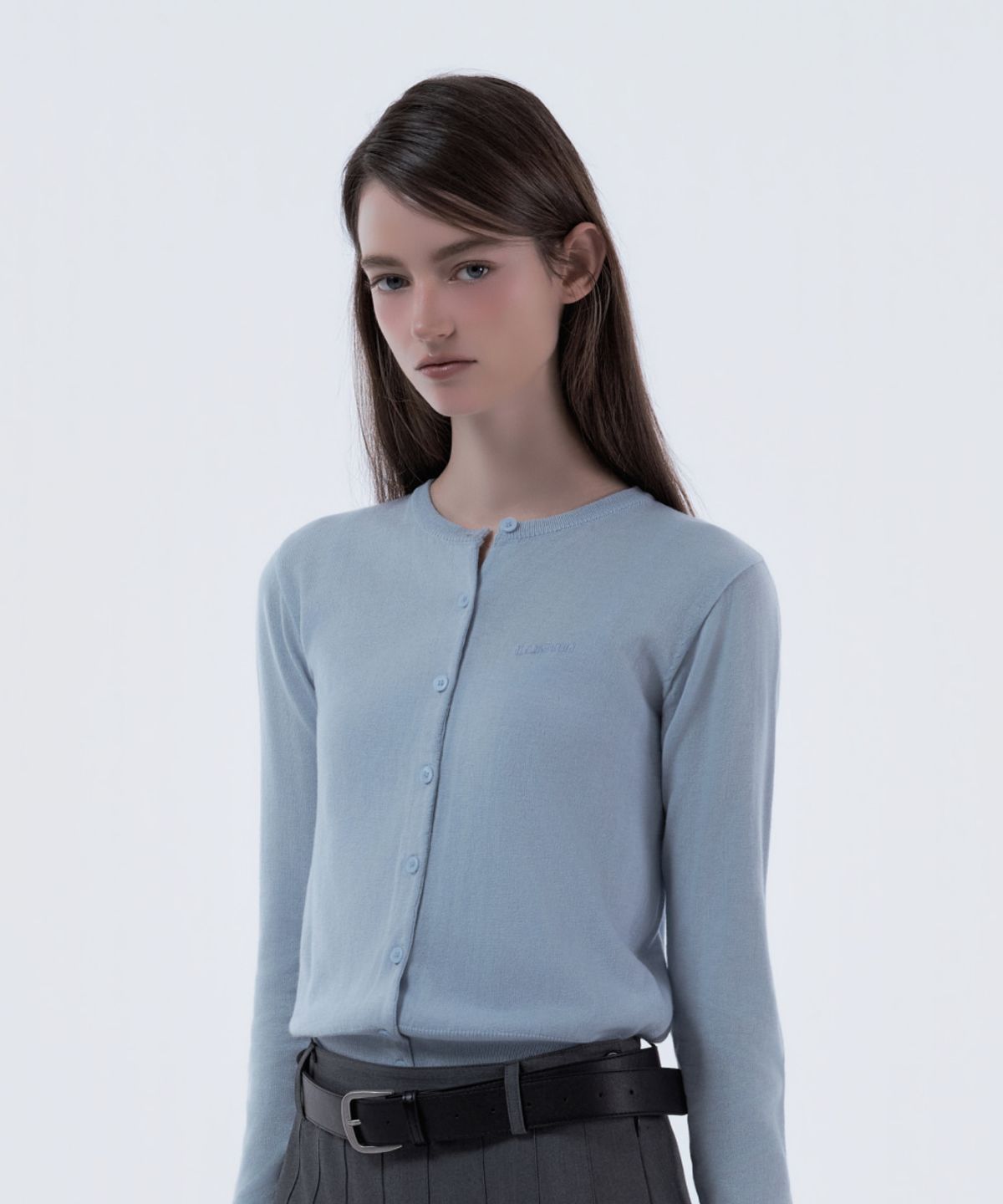 마우솔레움(MAU SOLEUM) Cardigan & Lace Trim Sleeveless Knit Top Set - Sky Blue