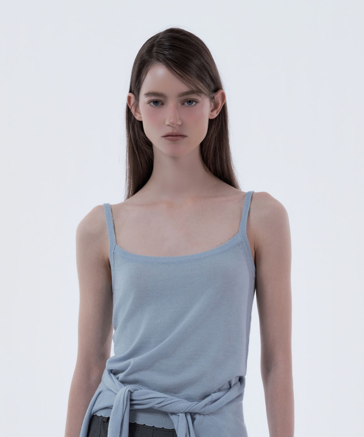 마우솔레움(MAU SOLEUM) Cardigan & Lace Trim Sleeveless Knit Top Set - Sky Blue