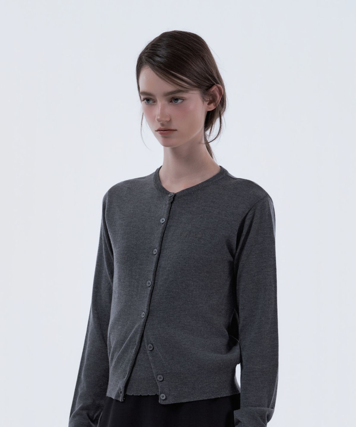 마우솔레움(MAU SOLEUM) Cardigan & Lace Trim Sleeveless Knit Top Set - Melange Grey