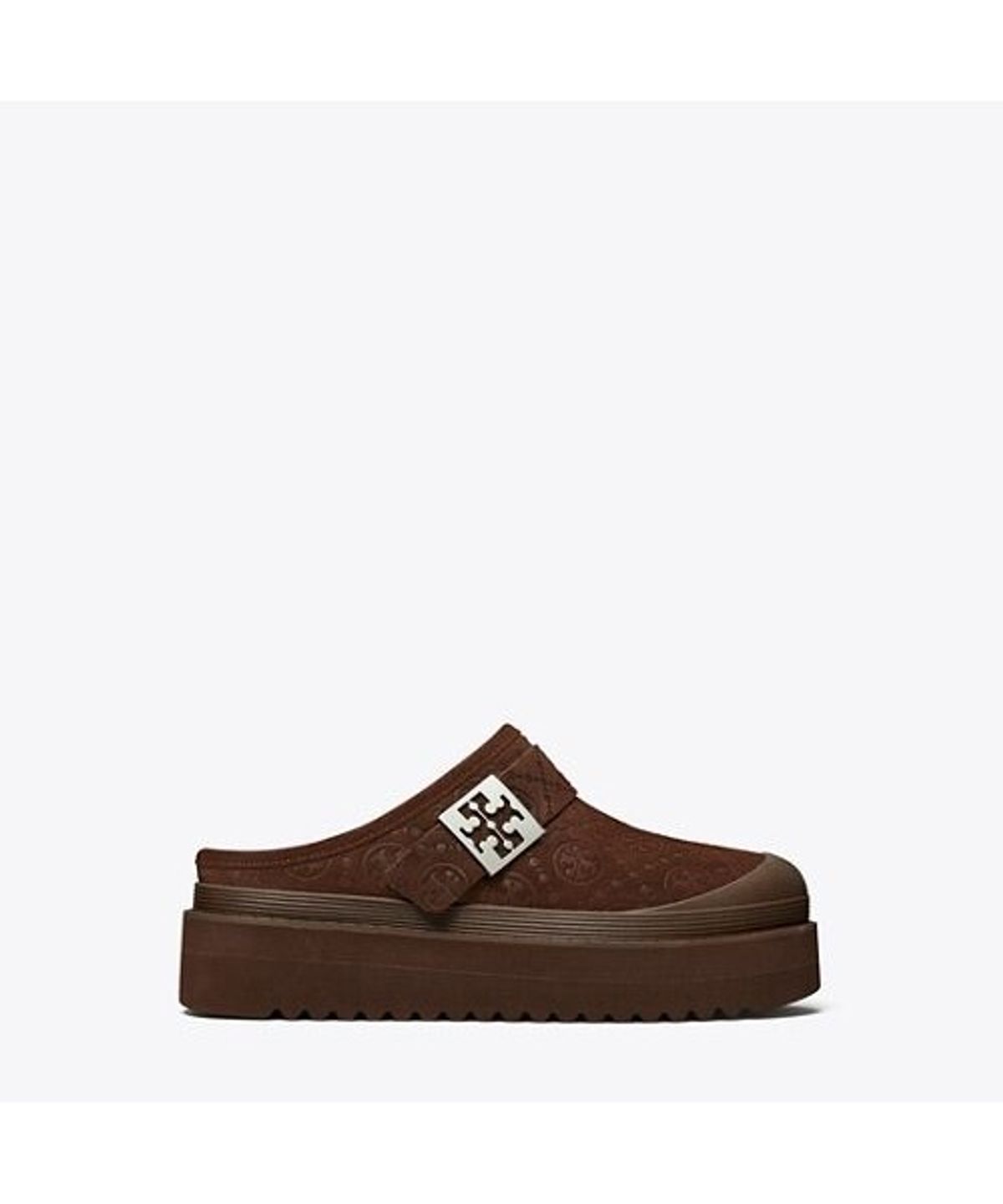 토리버치(TORYBURCH) 멜로우 시어링 플랫폼 뮬 - 다크 코코아 티 모노 / 실버