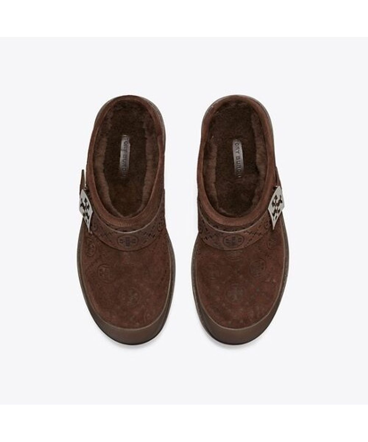 토리버치(TORYBURCH) 멜로우 시어링 플랫폼 뮬 - 다크 코코아 티 모노 / 실버