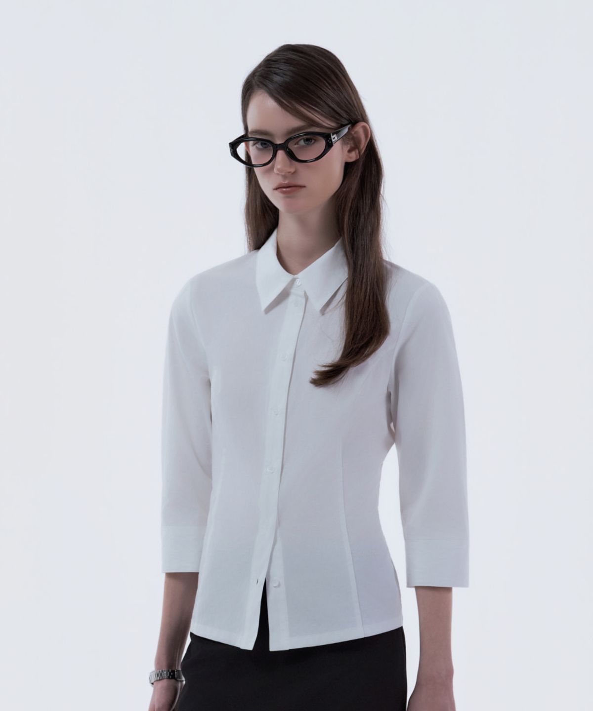 마우솔레움(MAU SOLEUM) Mid-Sleeve Tailored Shirt - White