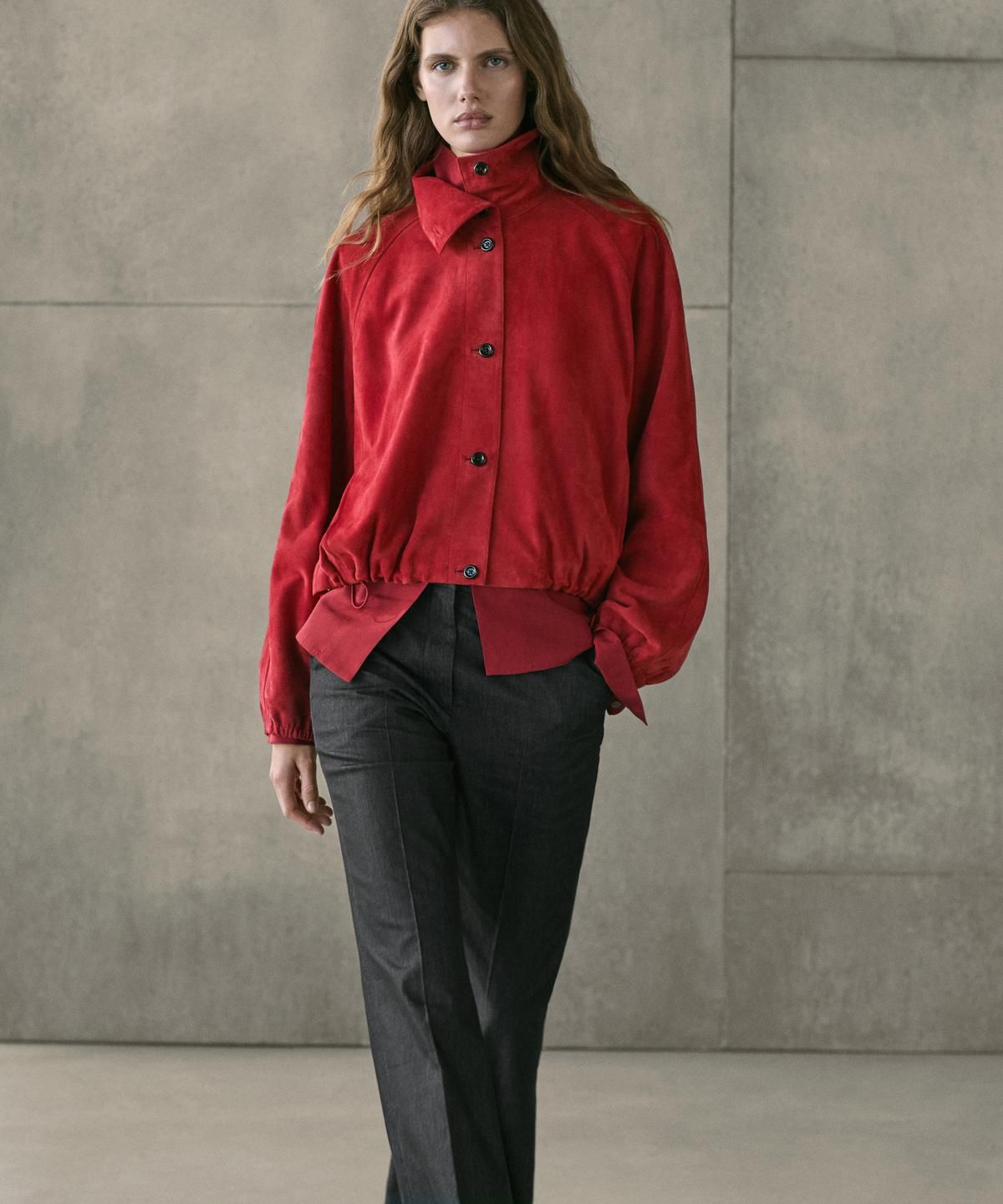 마시모두띠(MASSIMO DUTTI) 스웨이드 레더 봄버 재킷