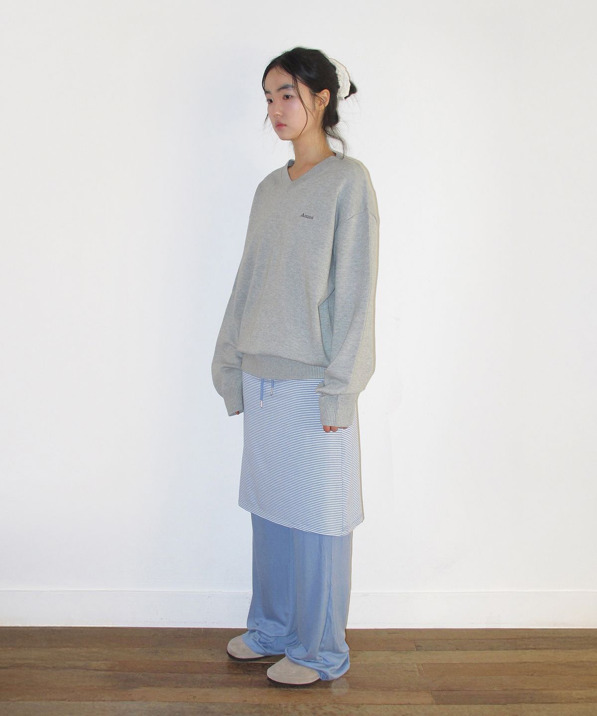 아메스 월드와이드(AMES-WORLDWIDE) STITCH LAYERED MIDI SKIRT PANTS BLUE