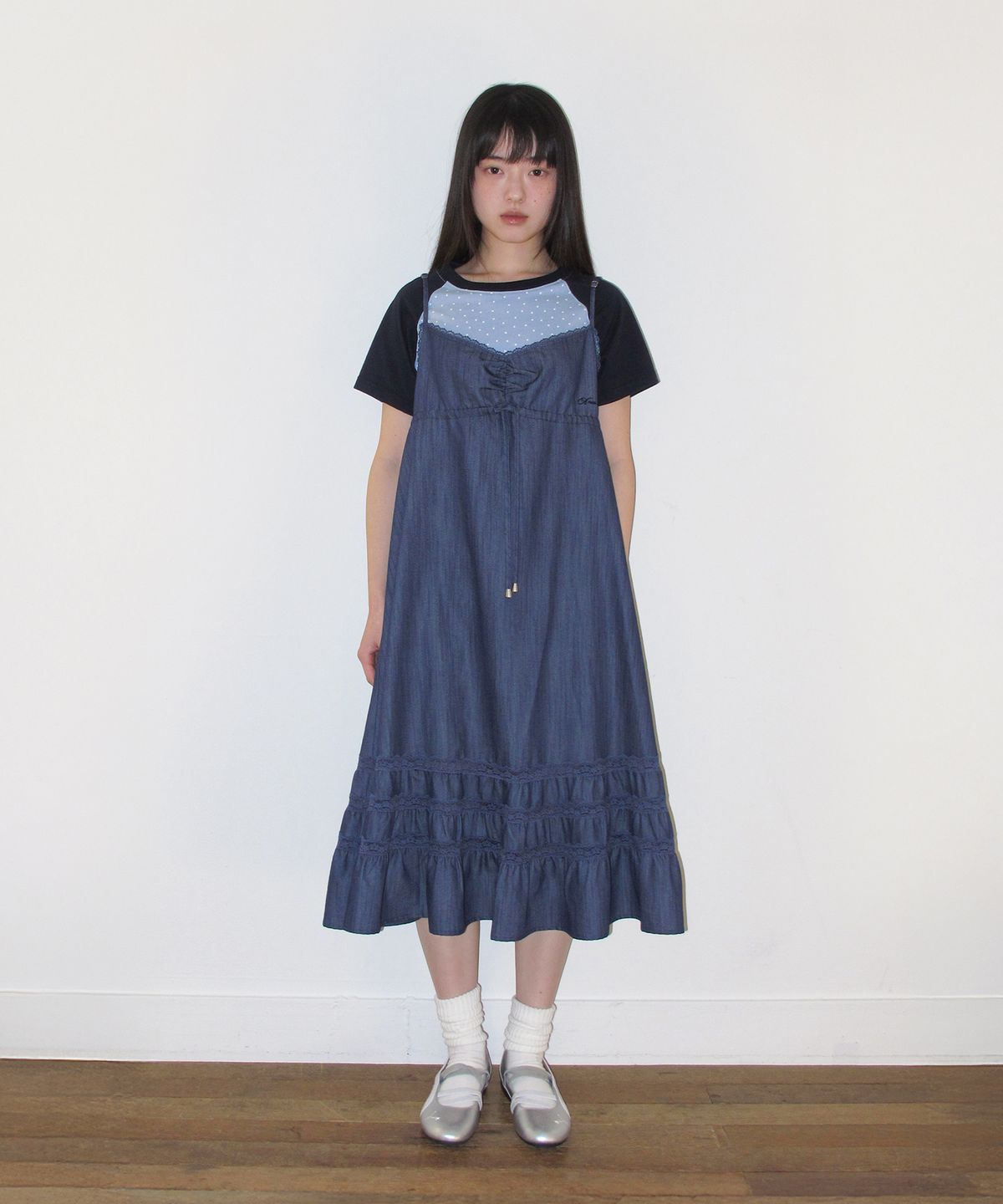 아메스 월드와이드(AMES-WORLDWIDE) LACE SHIRRING DRESS BLUE