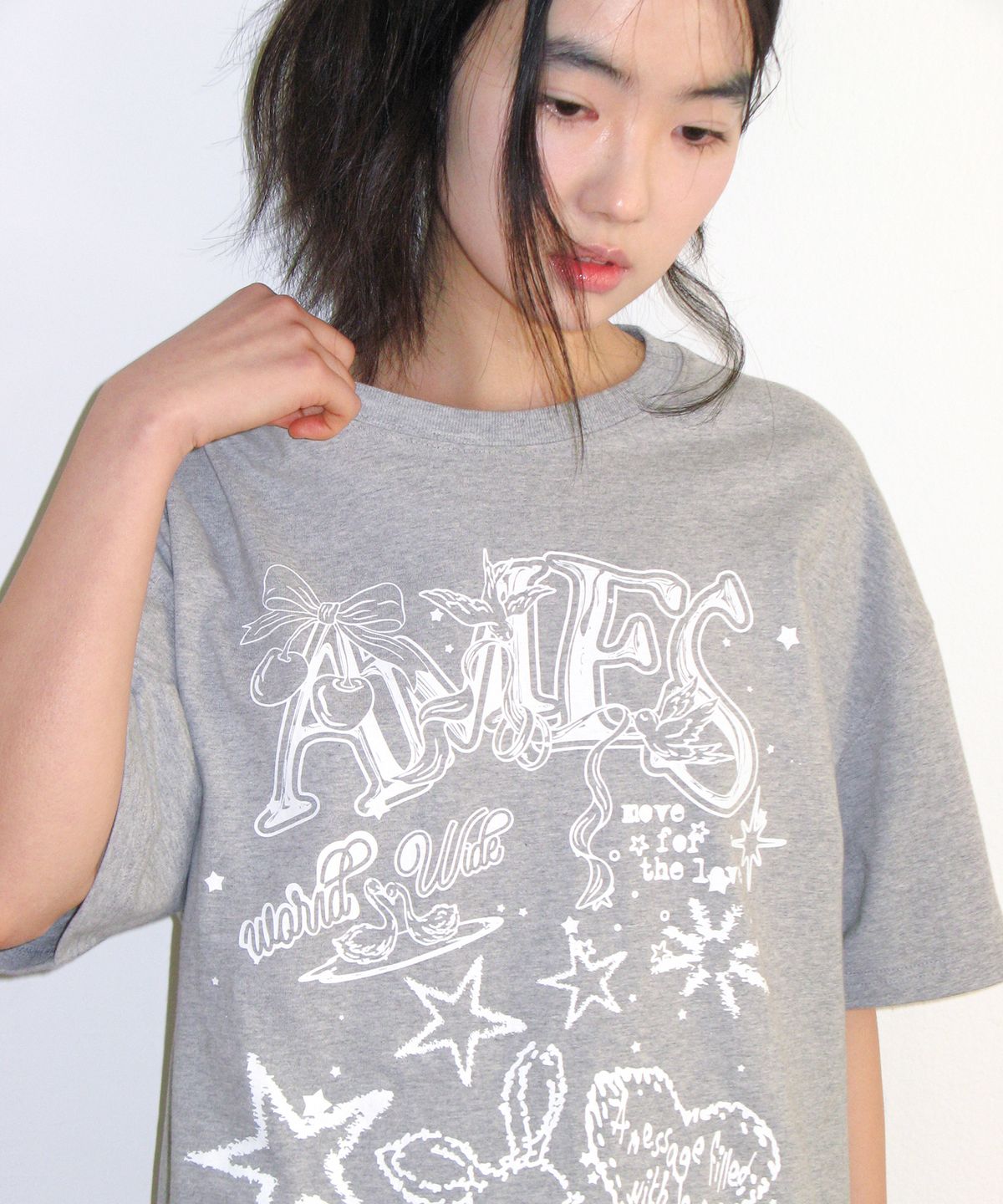 아메스 월드와이드(AMES-WORLDWIDE) RABBIT ART DRAWING TEE GREY