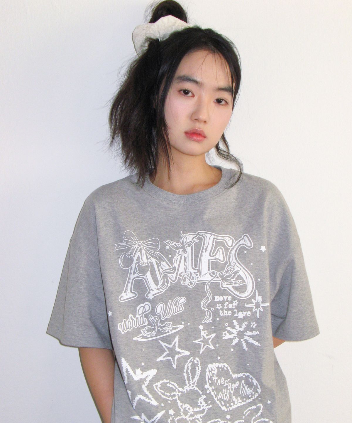 아메스 월드와이드(AMES-WORLDWIDE) RABBIT ART DRAWING TEE GREY