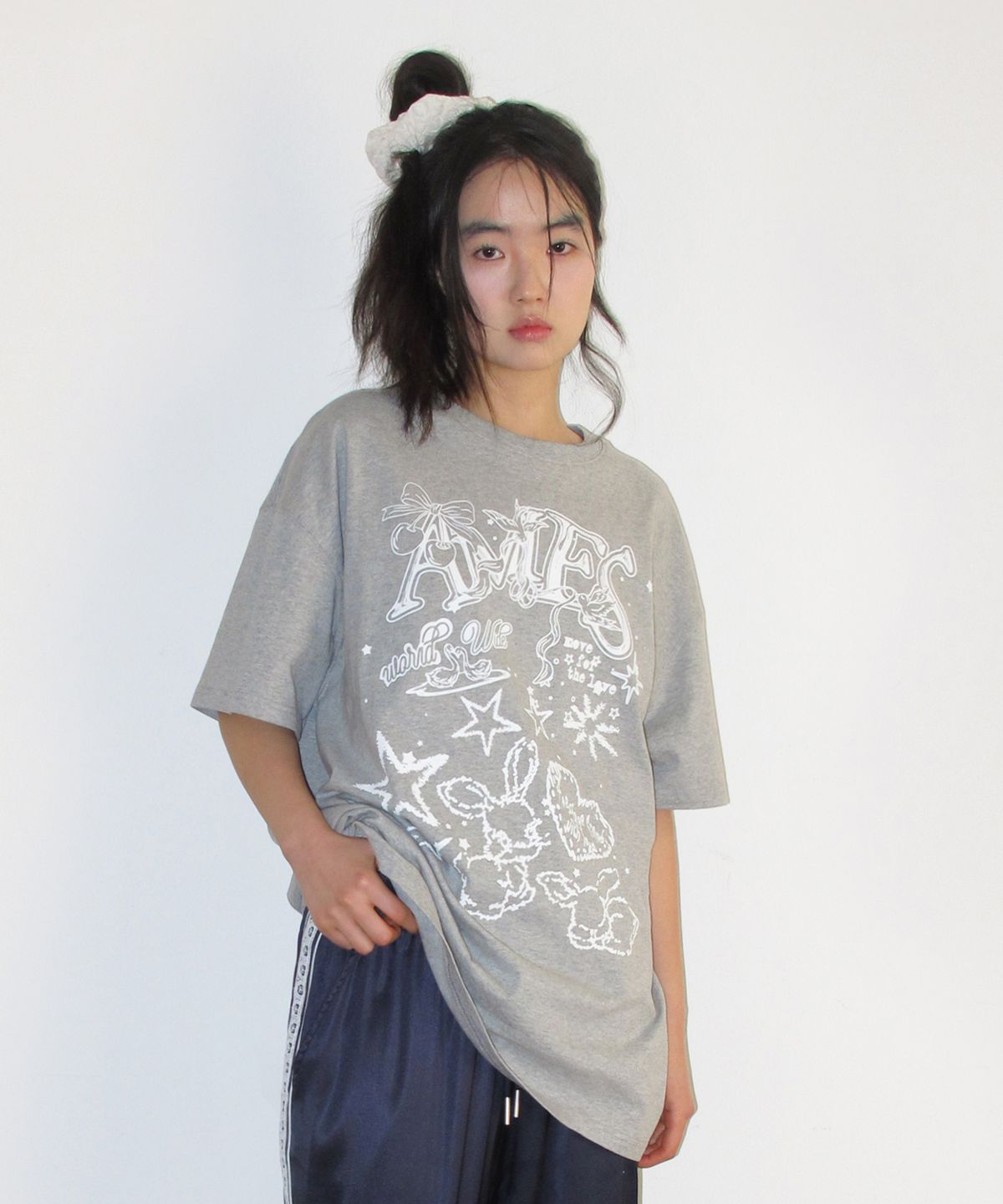 아메스 월드와이드(AMES-WORLDWIDE) RABBIT ART DRAWING TEE GREY