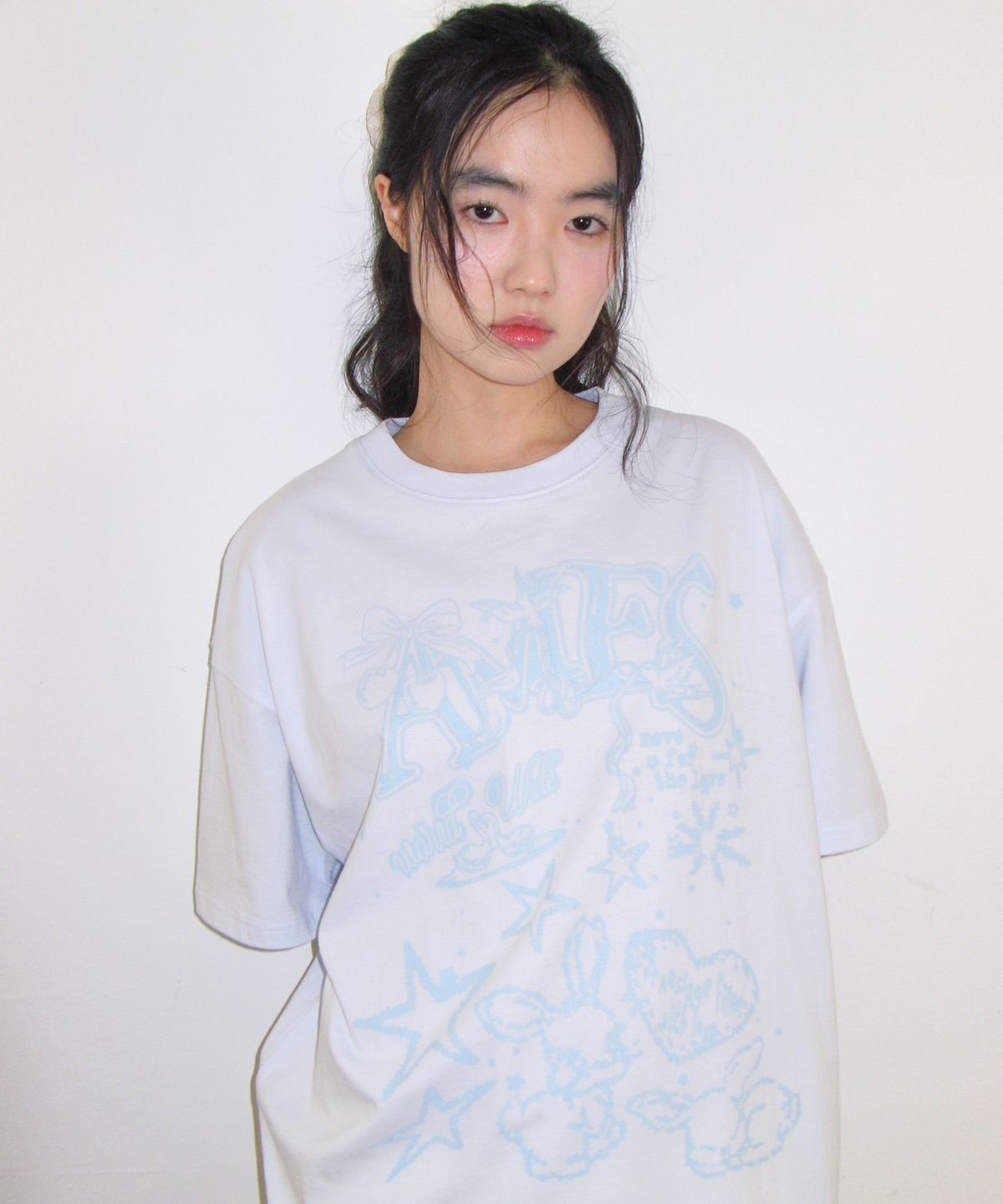 아메스 월드와이드(AMES-WORLDWIDE) RABBIT ART DRAWING TEE BLUE