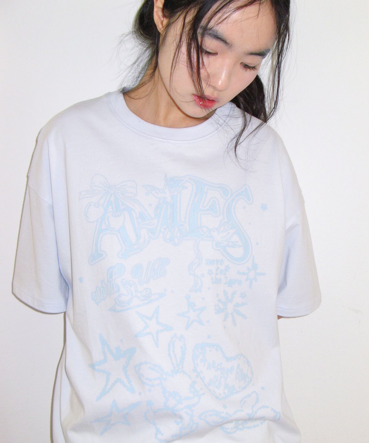 아메스 월드와이드(AMES-WORLDWIDE) RABBIT ART DRAWING TEE BLUE