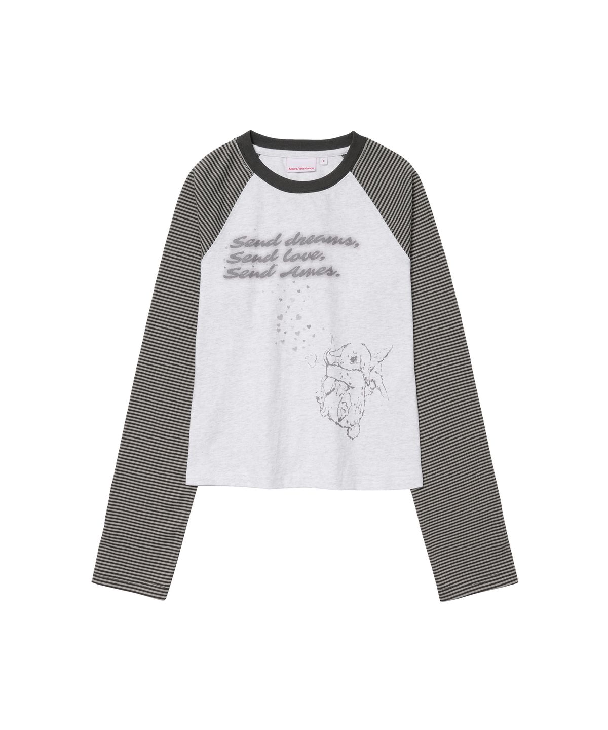 아메스 월드와이드(AMES-WORLDWIDE) CUPID RABBIT STRIPE RAGLAN LS TEE GREY