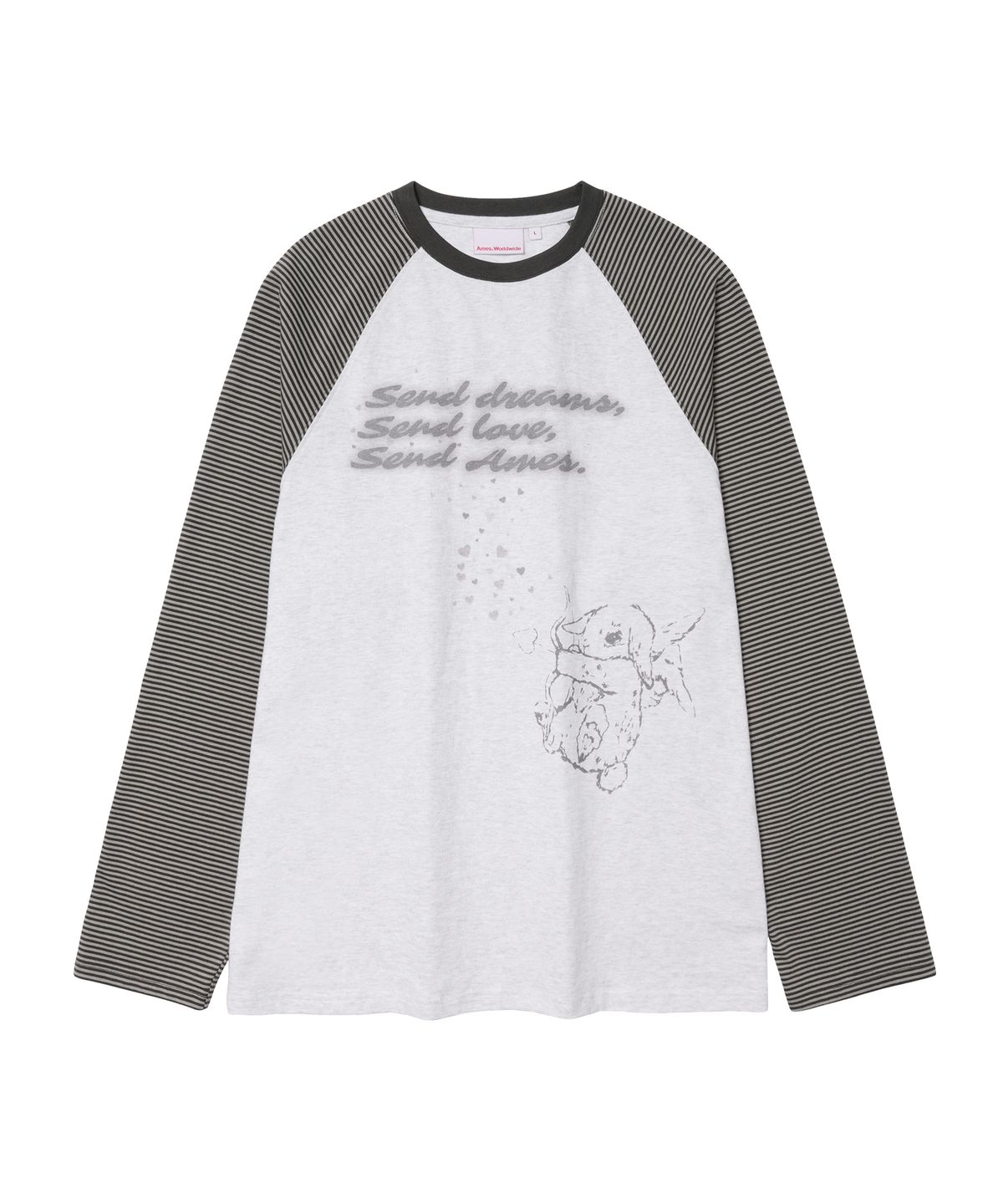 아메스 월드와이드(AMES-WORLDWIDE) CUPID RABBIT STRIPE RAGLAN LS TEE GREY
